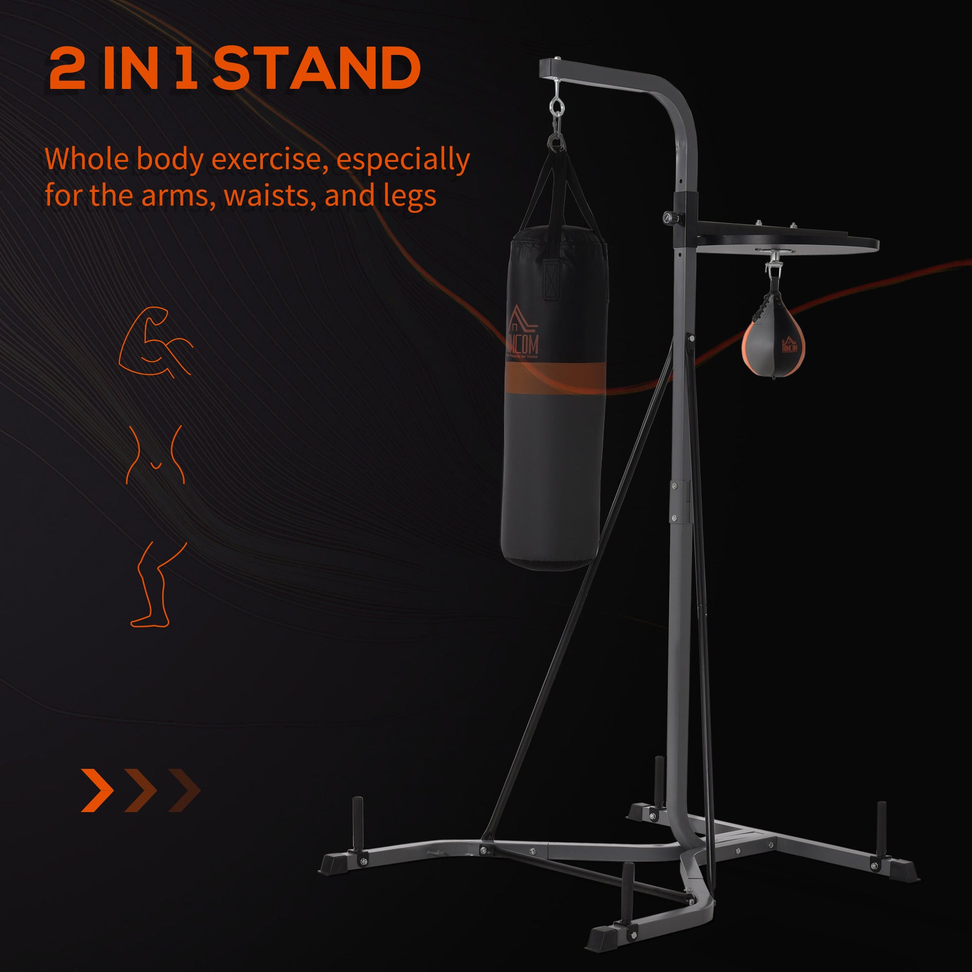 Punching Bag Stand with Speed Ball - Black 220lb Max Load-DECOROLALA
