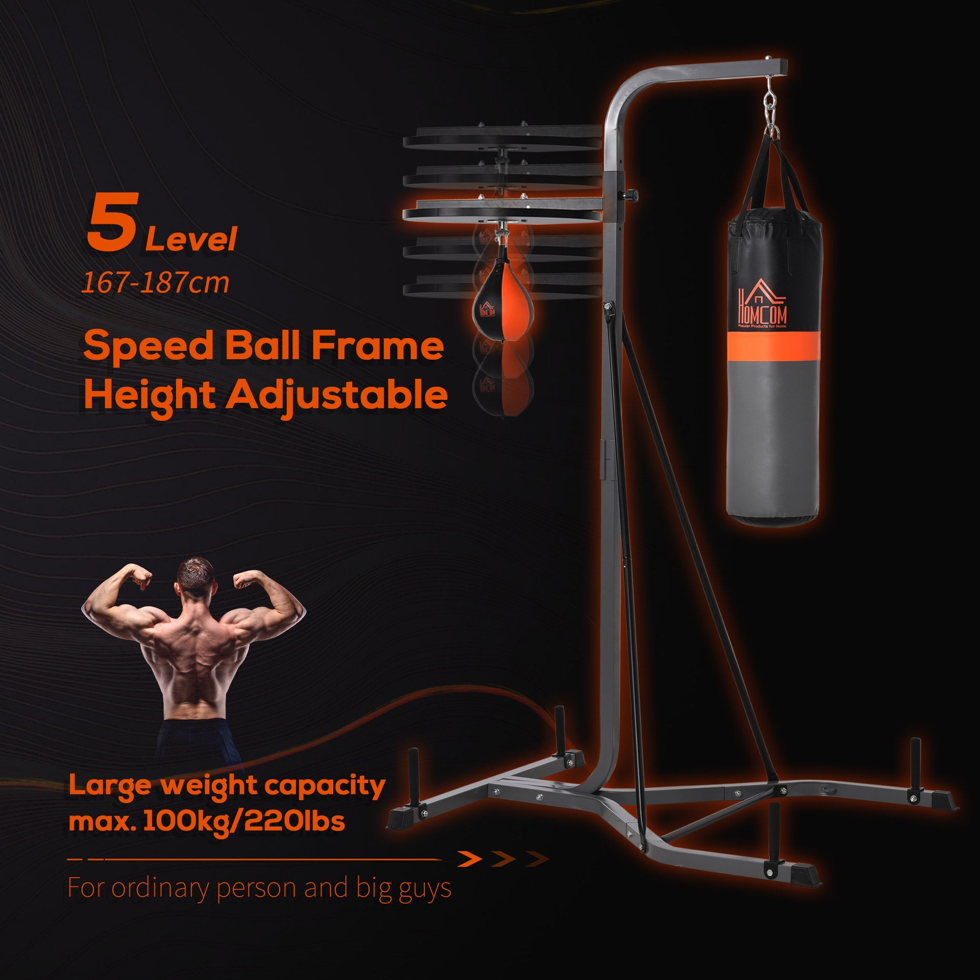 Punching Bag Stand with Speed Ball - Black 220lb Max Load-DECOROLALA