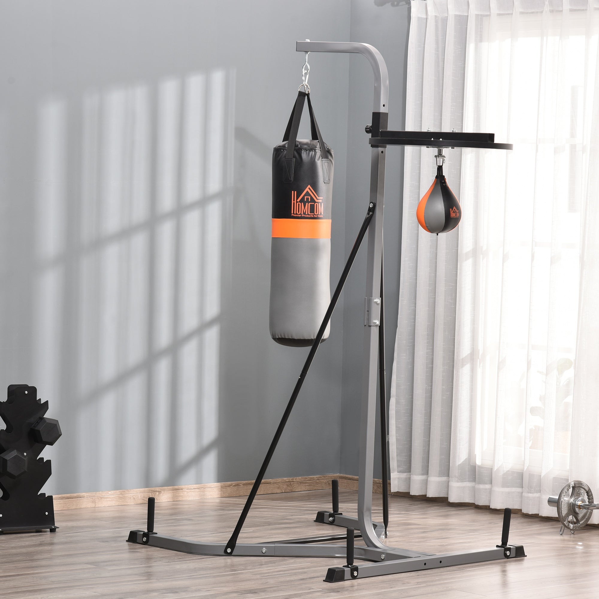 Punching Bag Stand with Speed Ball - Black 220lb Max Load-DECOROLALA