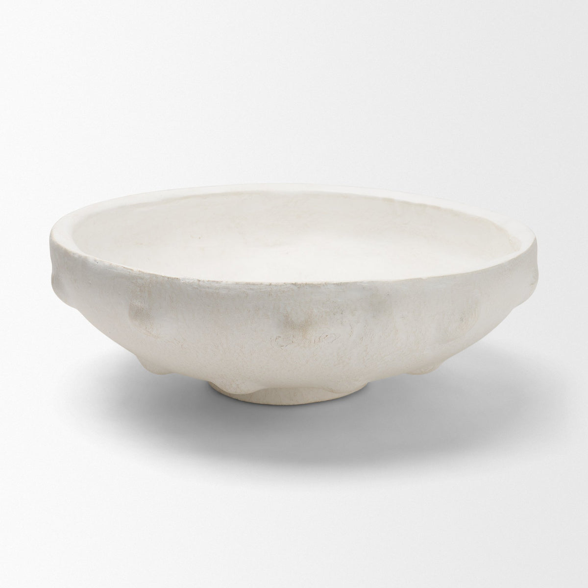 Punto Large White Paper Mache Dotted Centerpiece Bowl-Bowls-DECOROLALA