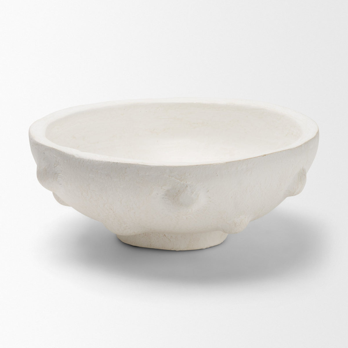 Punto Small White Paper Mache Dotted Centerpiece Bowl-Bowls-DECOROLALA