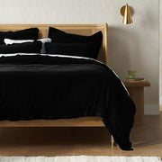Pure Black Embroidered Edge Linen Bedding Set - Handmade Soft Set-n/a-DECOROLALA