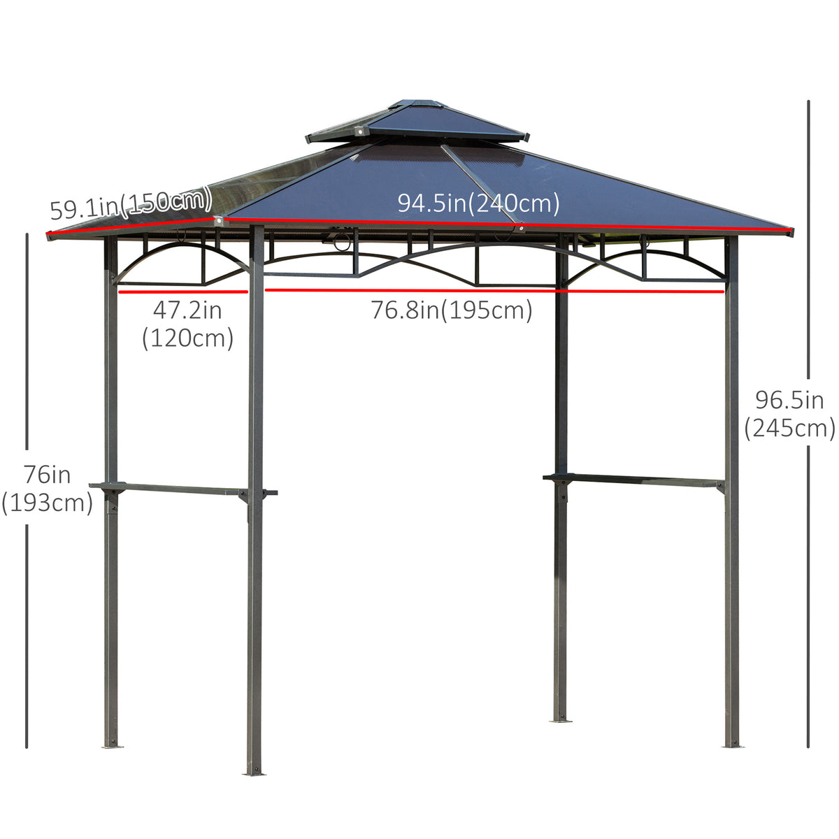 8' x 5' Hardtop Grill Gazebo - Brown Aluminum BBQ Canopy