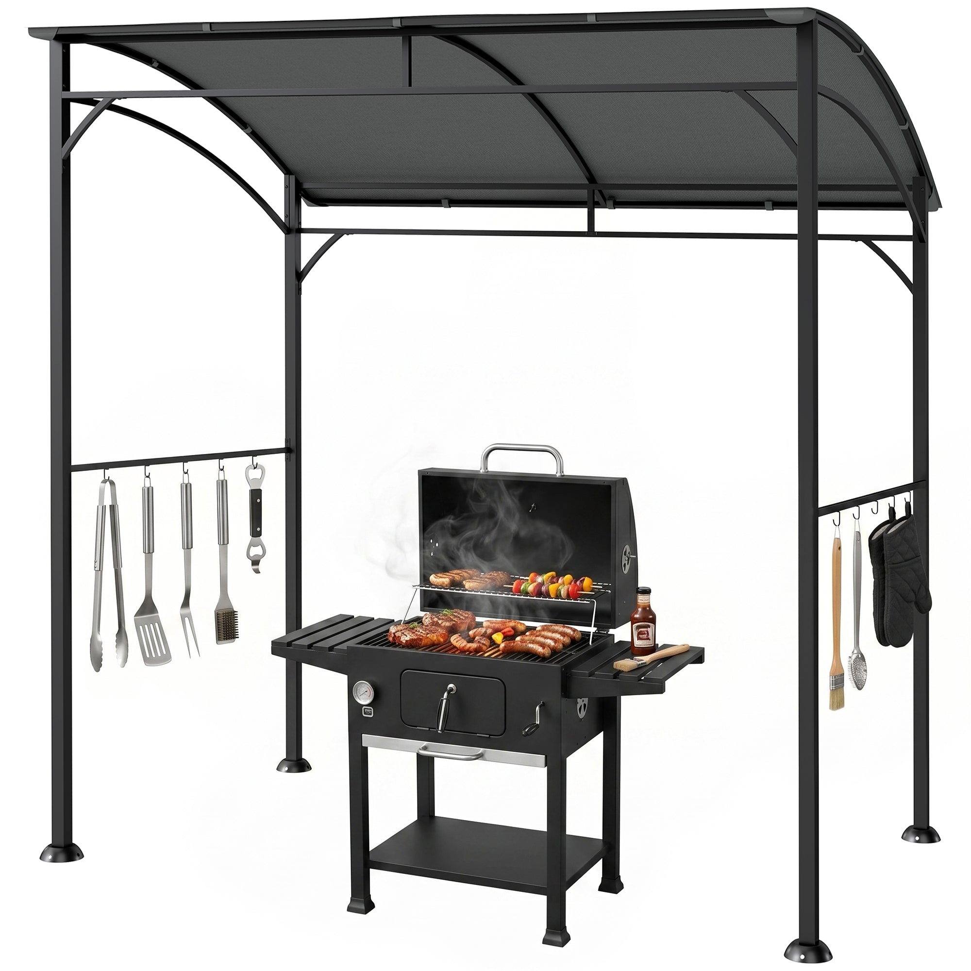 7' x 5' BBQ Grill Gazebo - Charcoal Grey Steel Frame Tent