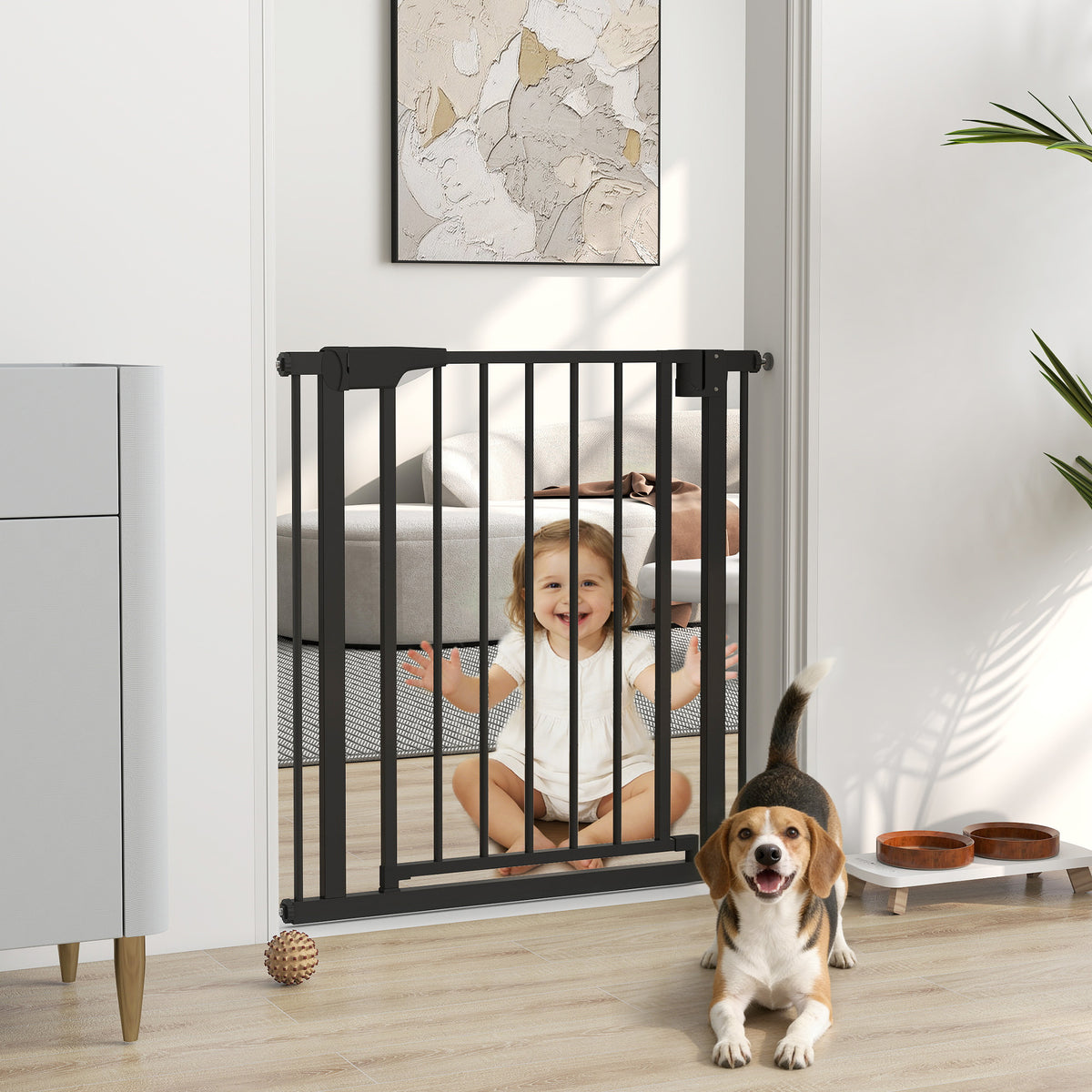 PwaHut Baby & Pet Safety Gate - 30"-32" Wide Pressure Fit Black-Dogs-DECOROLALA