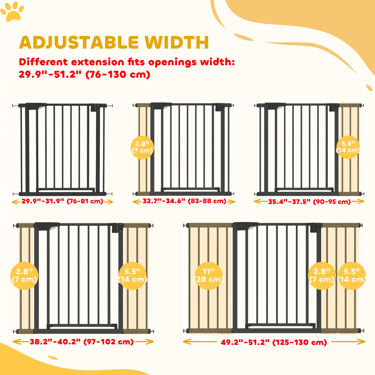 PwaHut Baby and Pet Safety Gate - Black 30"-51" Wide Pressure Fit-Dogs-DECOROLALA