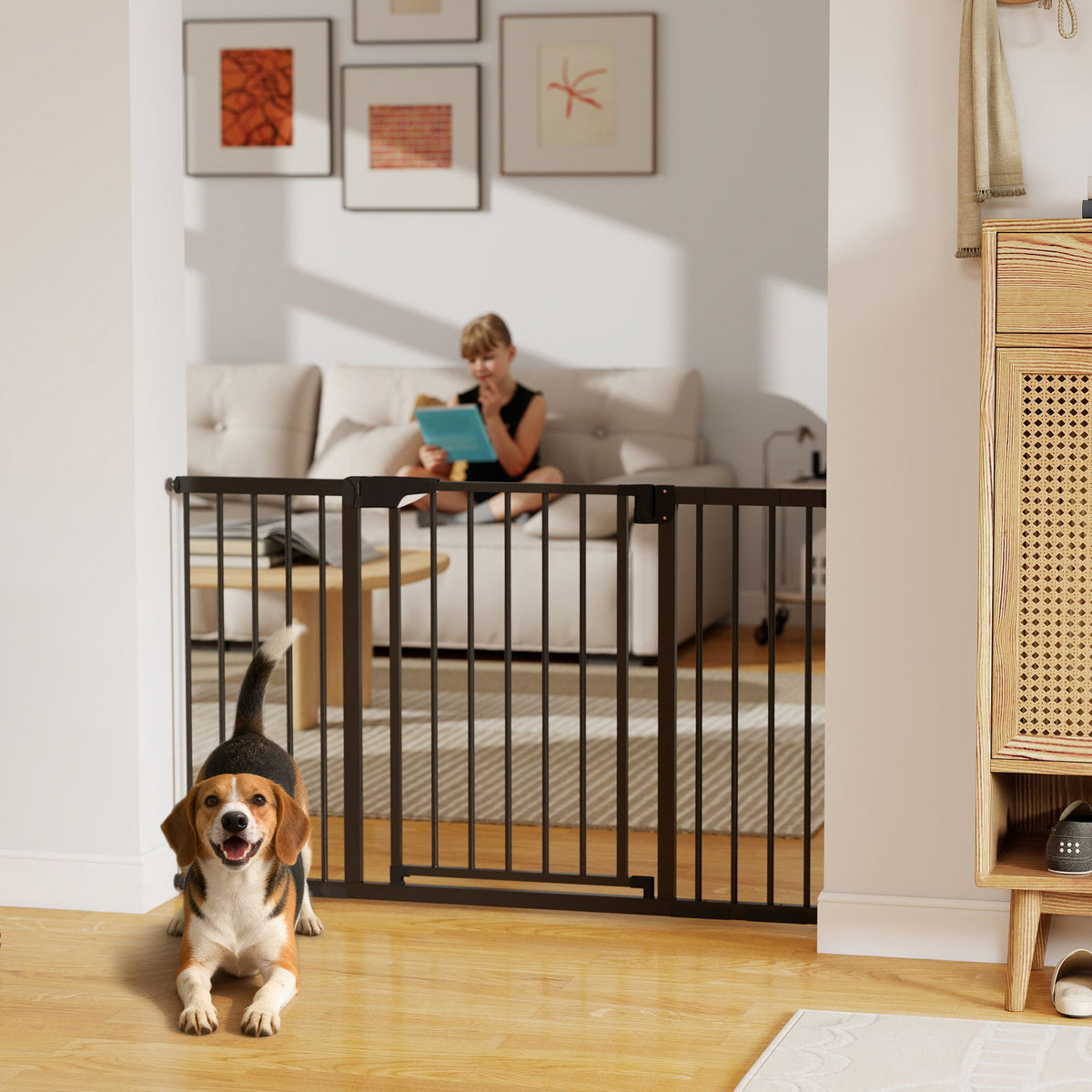 PwaHut Baby and Pet Safety Gate - Black 30"-51" Wide Pressure Fit-Dogs-DECOROLALA