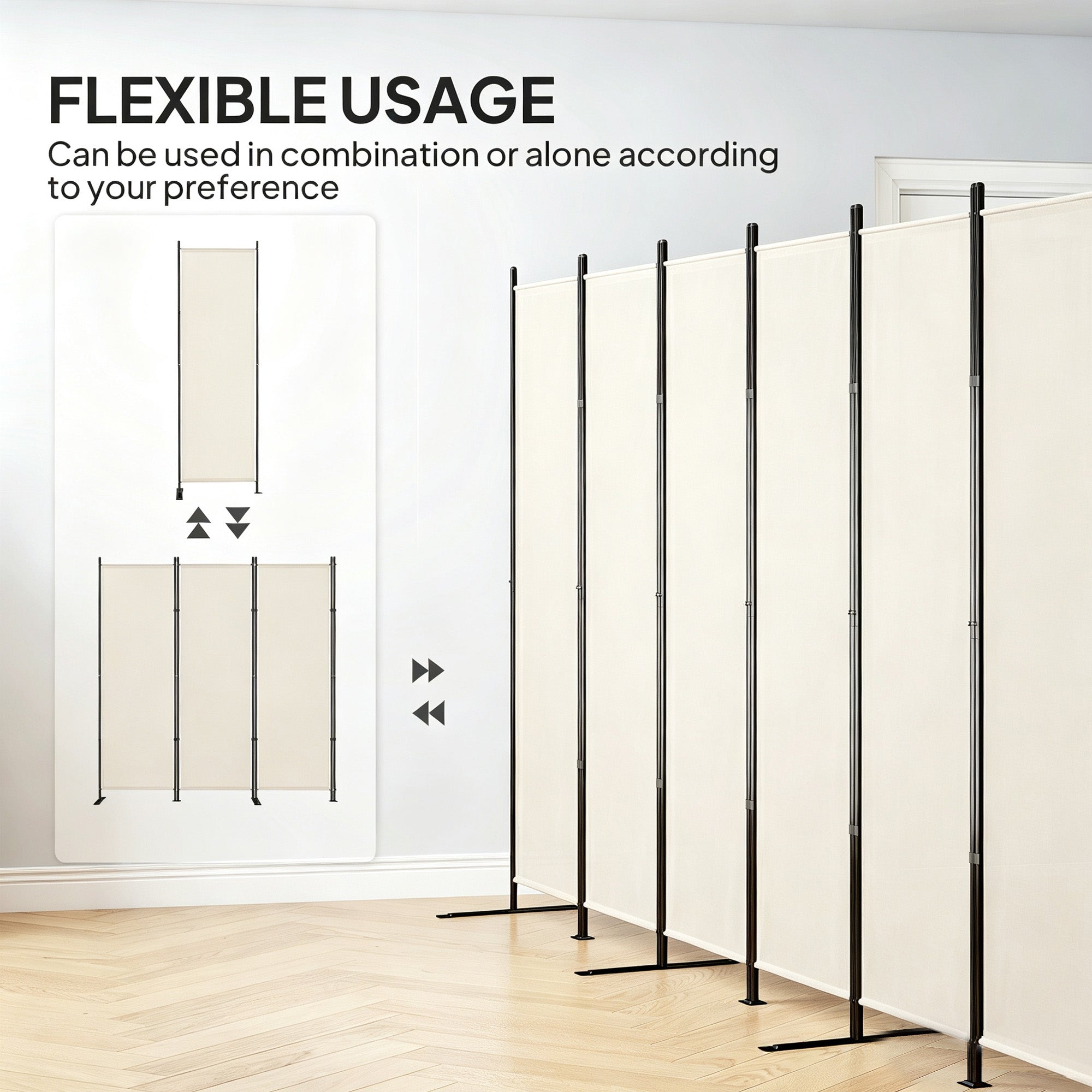 6 Panel Room Divider, 6 Ft Folding Privacy Screen, Portable Freestanding Partition Wall Divider, Beige