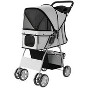 Pet Stroller for Dogs & Cats, Foldable Dog Stroller with Wheels, Reflective Strips, Brake, Pad and Basket, Grey