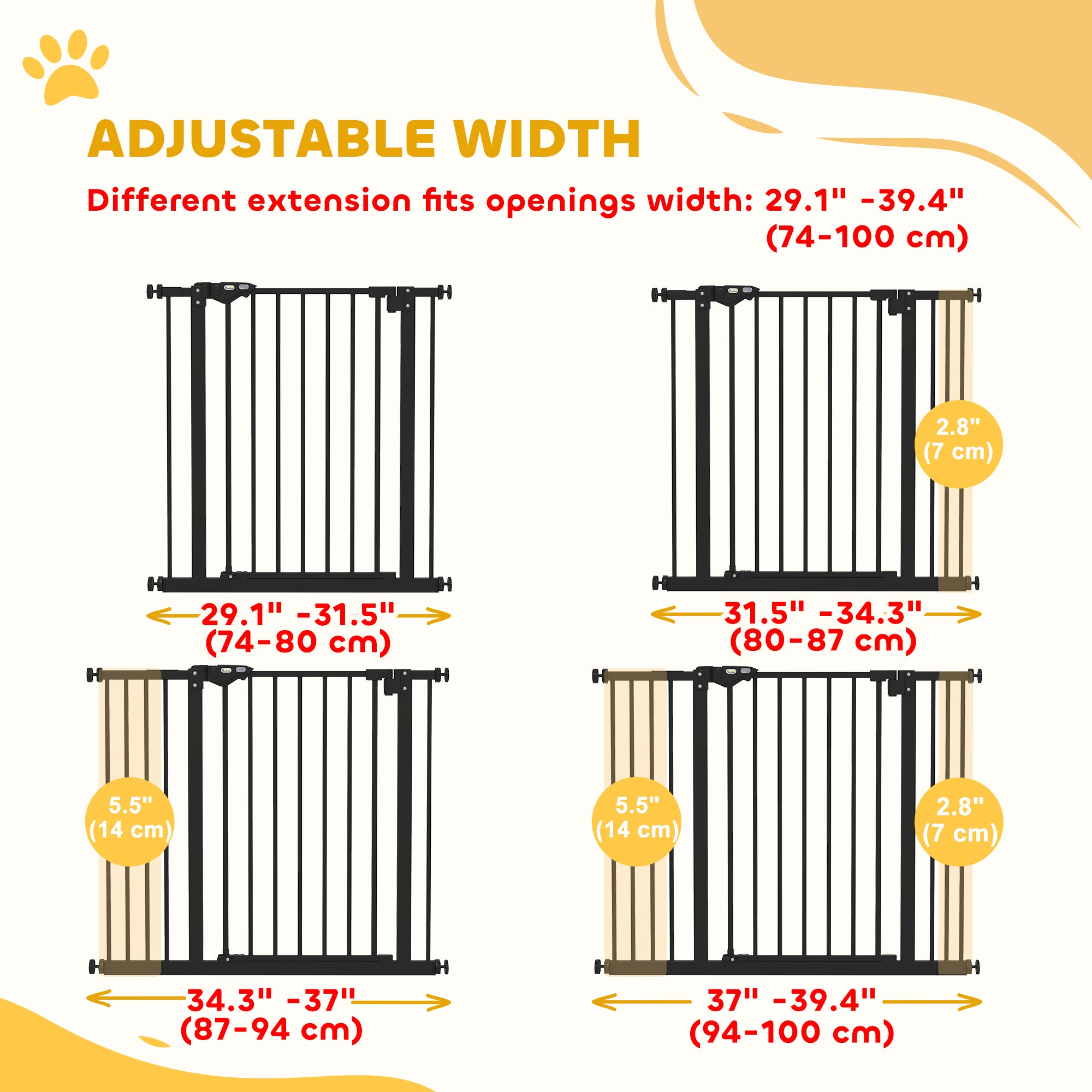 30 Inch Tall Pet Gate with Door Dog Gate and Barrier Indoor for Stairs Includes 2.8", 5.5" Extensions Kit, Black