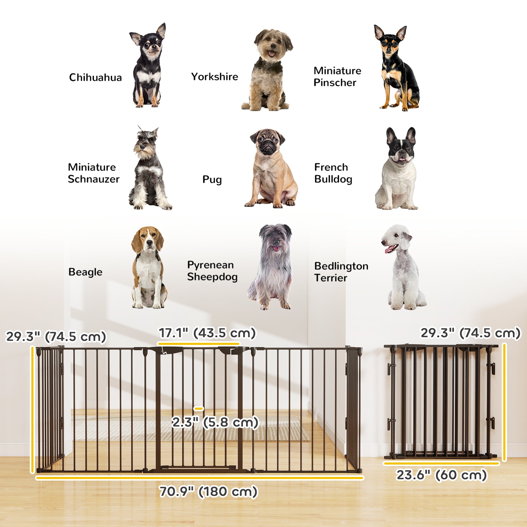 Foldable Dog Playpen Indoor for Small Medium Dogs with Door, for Stairway, Doorway, Hallway, Black