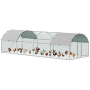 Grand poulailler-cage en métal galvanisé avec enclos accessible, parcours pour volailles, maison de jeu et clapier à lapins avec couverture pour extérieur et jardin, 9,2' x 24,9' x 6,5', argenté