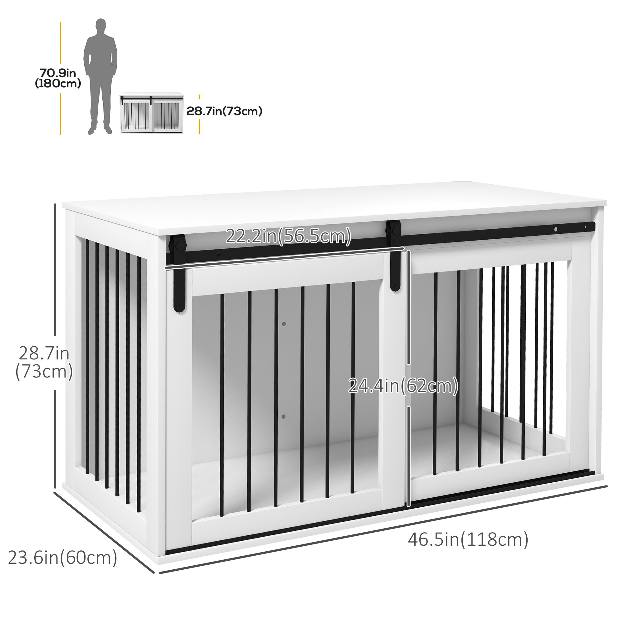 Meuble cage pour chien de 46.5", table d’appoint en bout de cage pour très grands chiens, blanc
