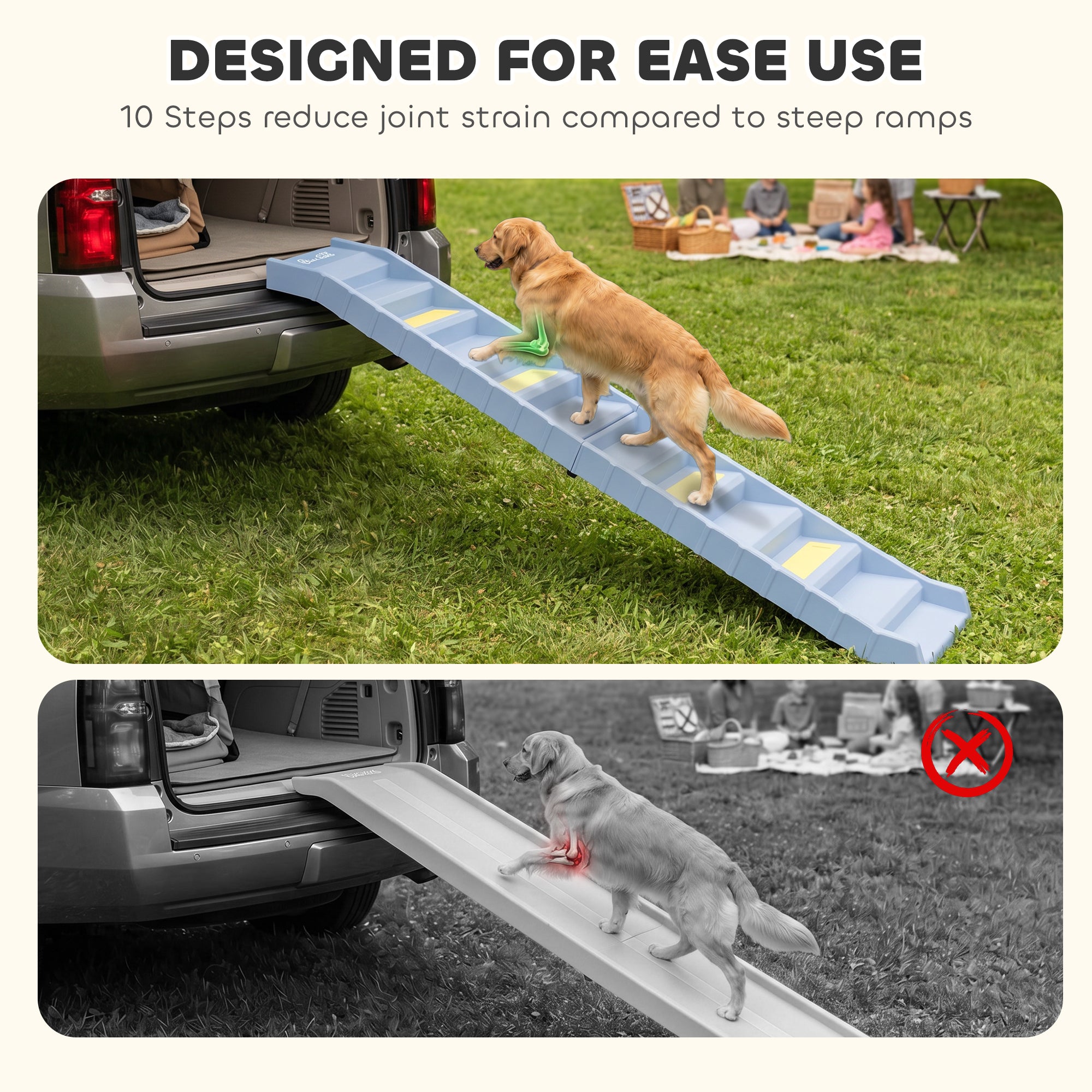 Foldable Dog Car Ramp, Dog Ramp with Anti-Slip Steps, Pet Stairs for Senior Pets to Access Cars and High Beds, Grey