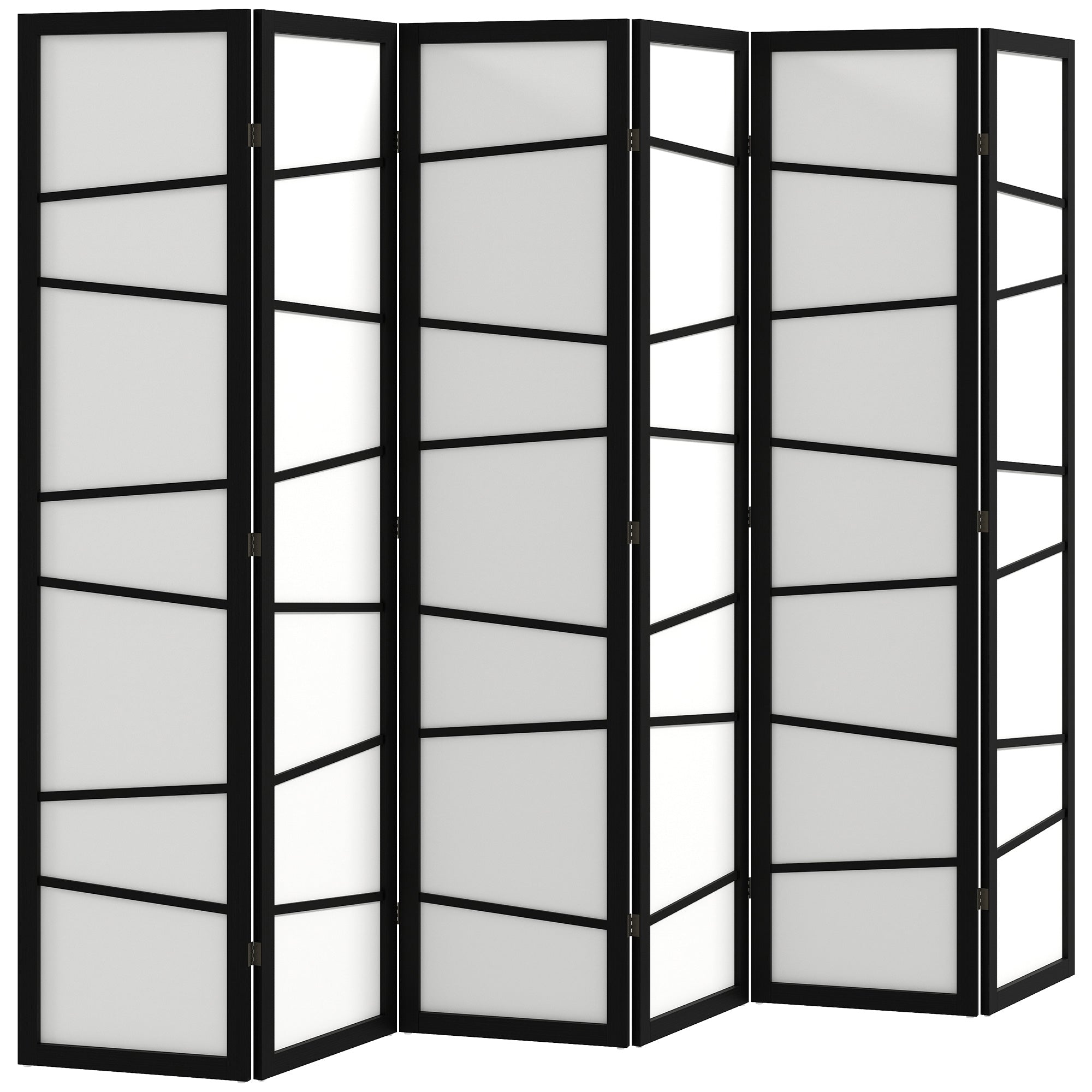 66.9" Folding Room Divider, 6 Panel Wall Partition with Wood Frame for Bedroom, Home Office, White