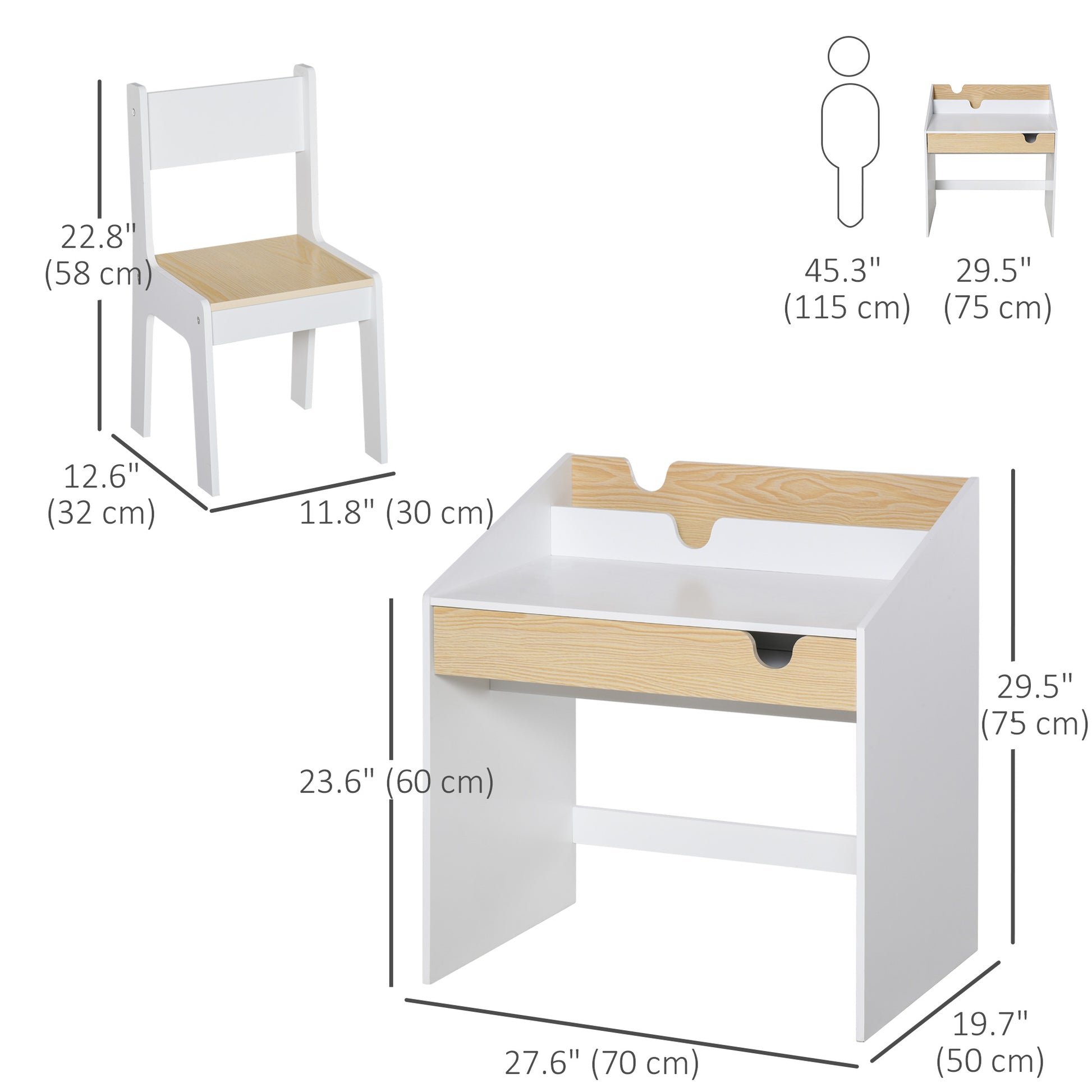 Qaba 2 Pieces Kids Desk and Chair Set with Storage Pull-Out Drawer for 6-10 Years, Writing, Reading, Drawing-Toys & Games > Toddler & Kids Furniture > Kids Desk Sets-DECOROLALA
