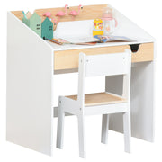Qaba 2 Pieces Kids Desk and Chair Set with Storage Pull-Out Drawer for 6-10 Years, Writing, Reading, Drawing-Toys & Games > Toddler & Kids Furniture > Kids Desk Sets-DECOROLALA