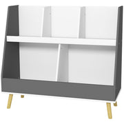 Qaba 2 Tier Kids Toy Storage Organizer with 5 Compartments, Anti-tip Device, for Nursery, Playroom, Grey-Toys & Games > Toddler & Kids Furniture > Baby & Kids Storage-DECOROLALA
