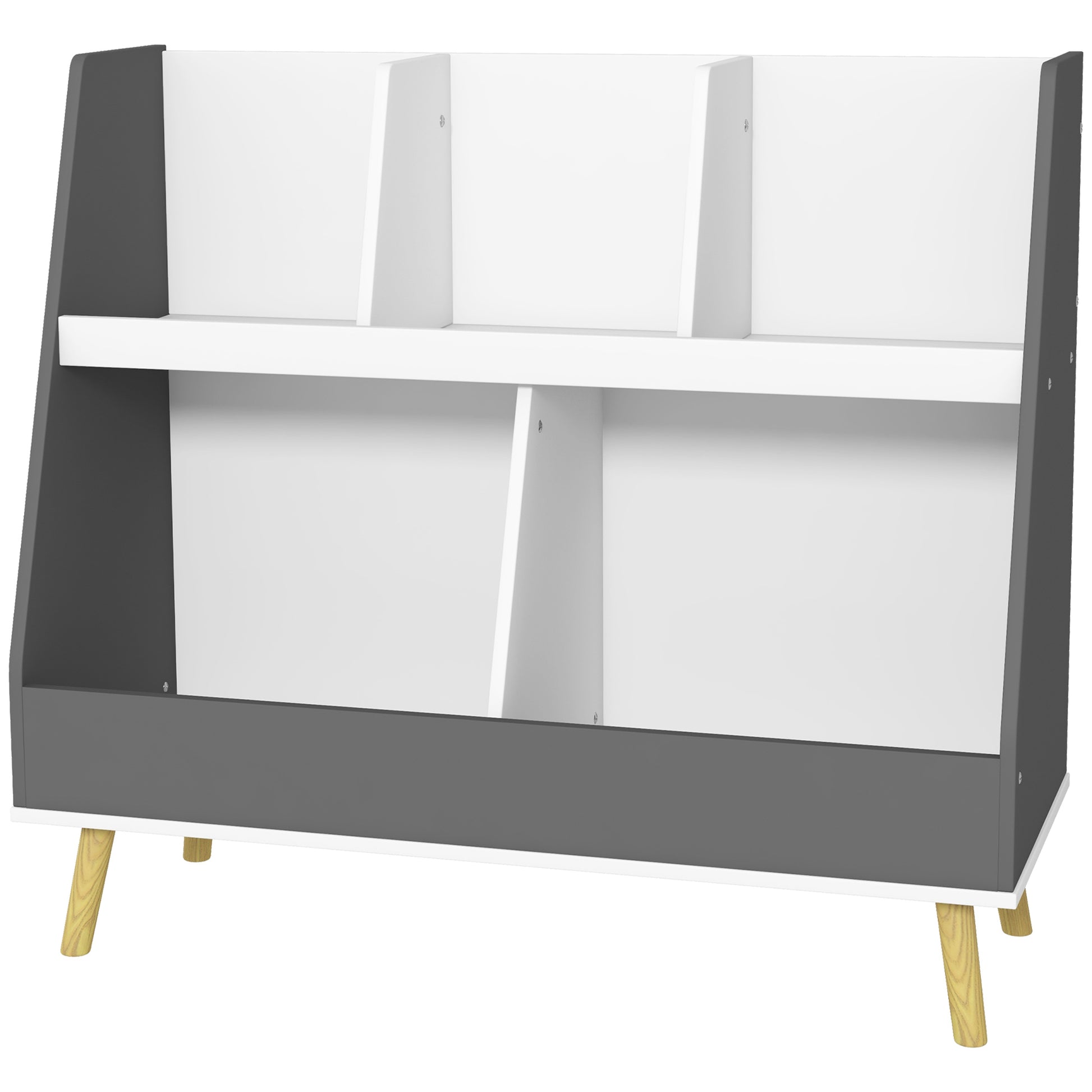 Qaba 2 Tier Kids Toy Storage Organizer with 5 Compartments, Anti-tip Device, for Nursery, Playroom, Grey-Toys & Games > Toddler & Kids Furniture > Baby & Kids Storage-DECOROLALA