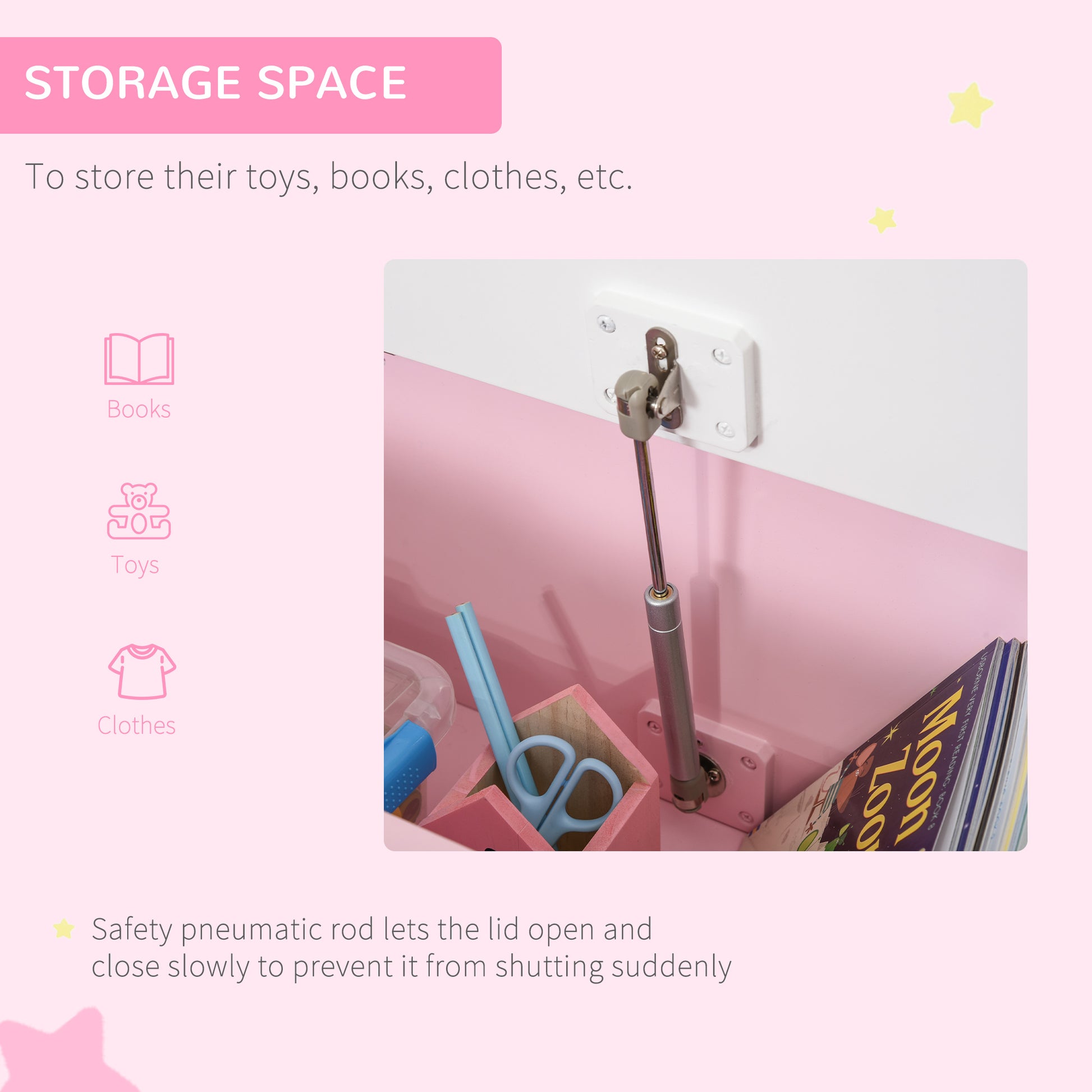 Qaba 2-in-1 Kids Toy Box Storage Organizer Chest Cabinet Chunk Cube with Safety Pneumatic Rod, Pink-Toys & Games > Toddler & Kids Furniture > Baby & Kids Storage-DECOROLALA
