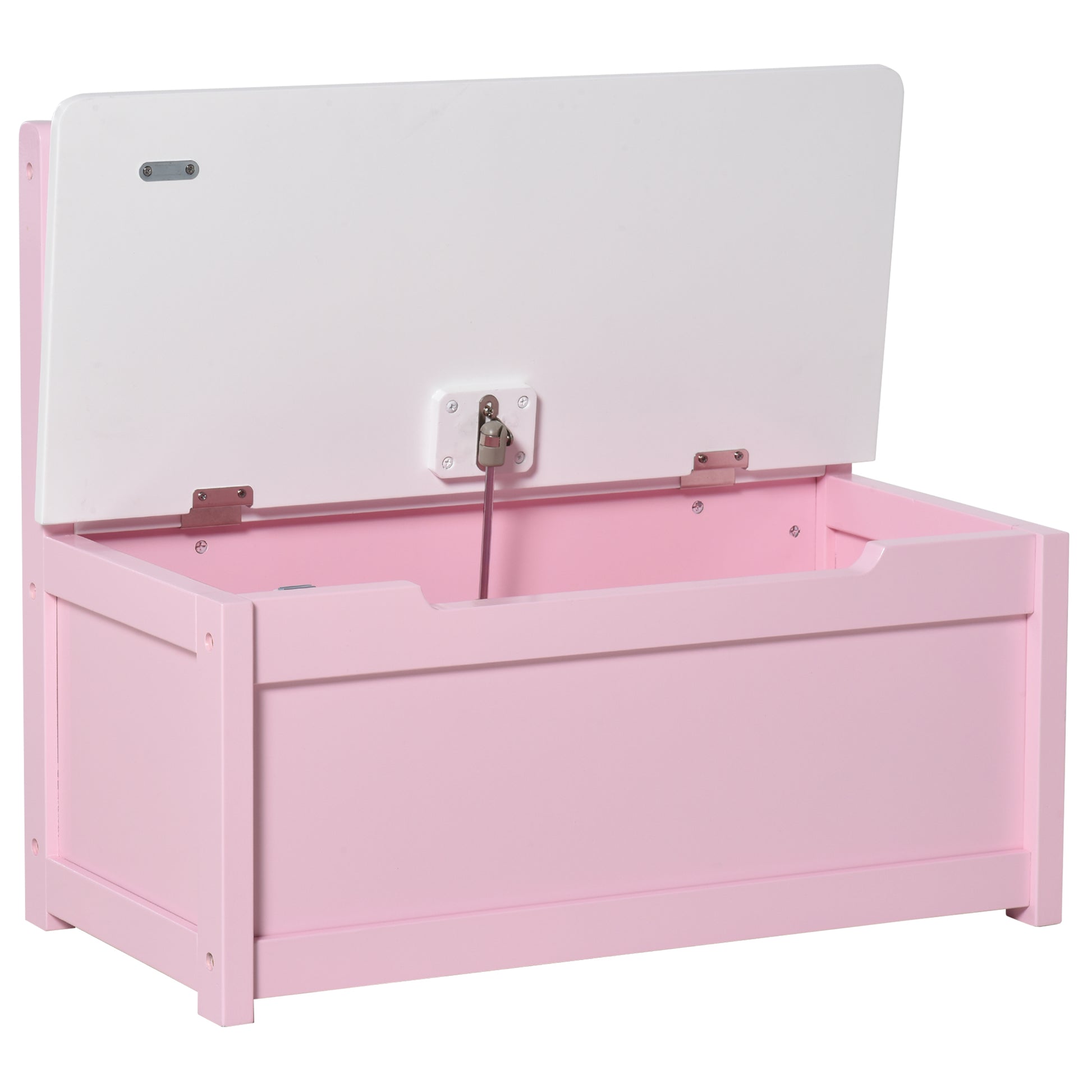 Qaba 2-in-1 Kids Toy Box Storage Organizer Chest Cabinet Chunk Cube with Safety Pneumatic Rod, Pink-Toys & Games > Toddler & Kids Furniture > Baby & Kids Storage-DECOROLALA