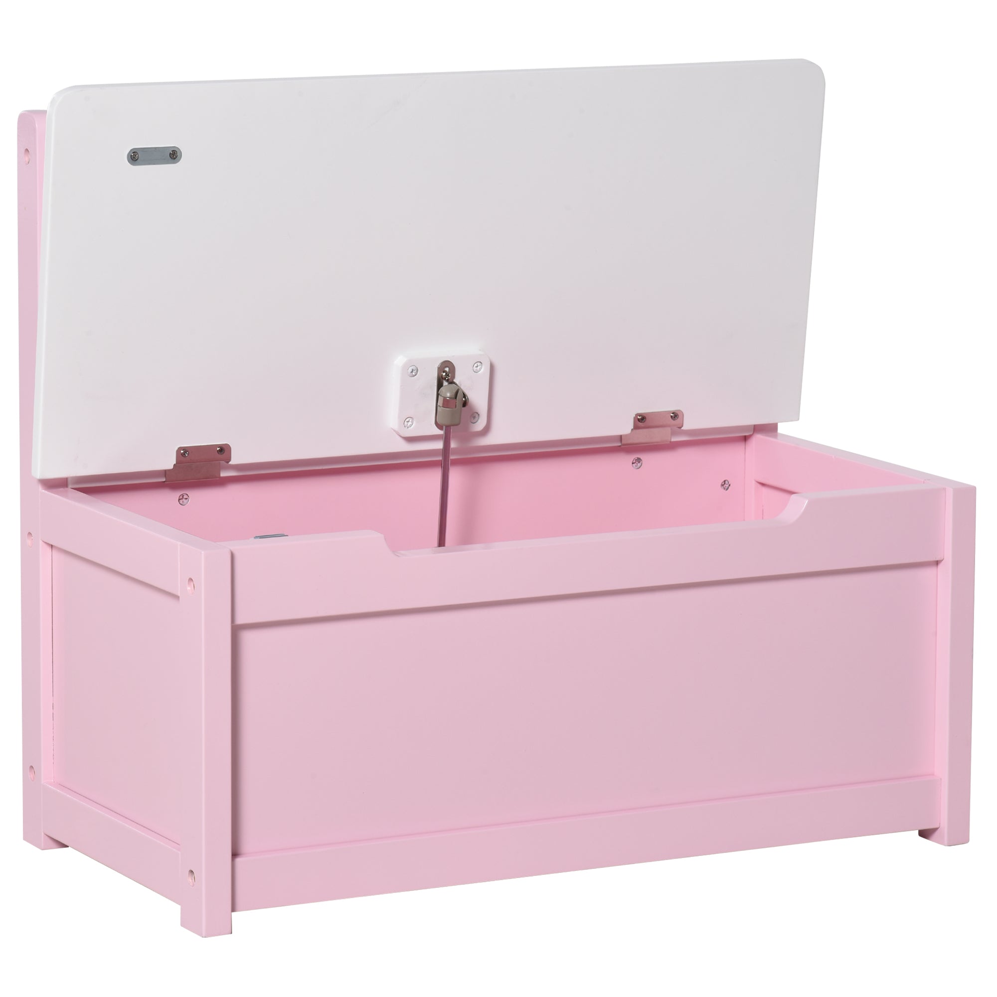 Qaba 2-in-1 Kids Toy Box Storage Organizer Chest Cabinet Chunk Cube with Safety Pneumatic Rod, Pink-Toys & Games > Toddler & Kids Furniture > Baby & Kids Storage-DECOROLALA