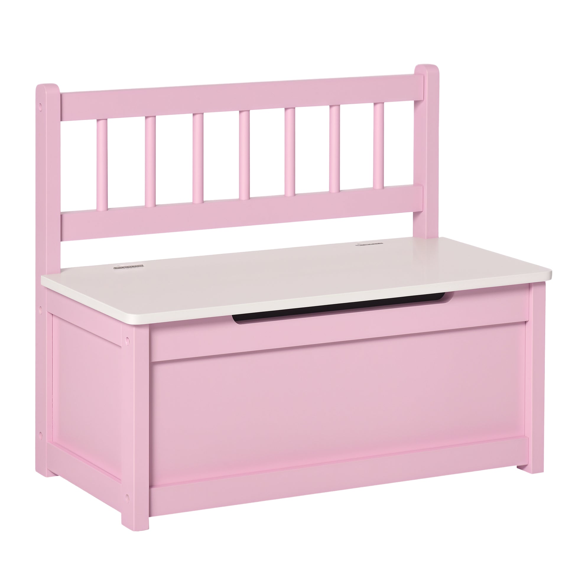 Qaba 2-in-1 Kids Toy Box Storage Organizer Chest Cabinet Chunk Cube with Safety Pneumatic Rod, Pink-Toys & Games > Toddler & Kids Furniture > Baby & Kids Storage-DECOROLALA