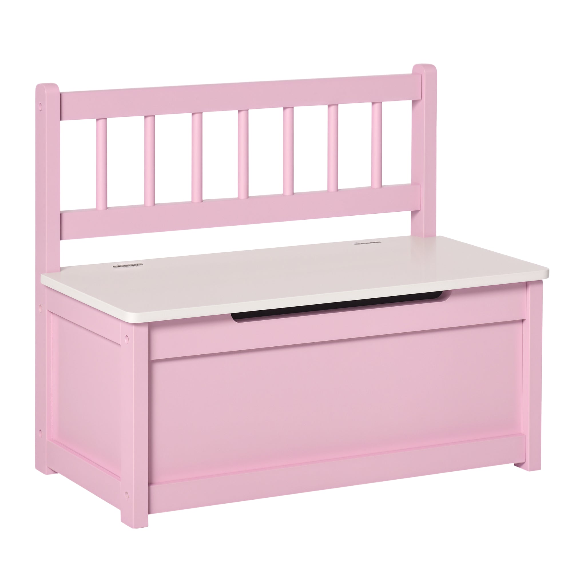 Qaba 2-in-1 Kids Toy Box Storage Organizer Chest Cabinet Chunk Cube with Safety Pneumatic Rod, Pink-Toys & Games > Toddler & Kids Furniture > Baby & Kids Storage-DECOROLALA