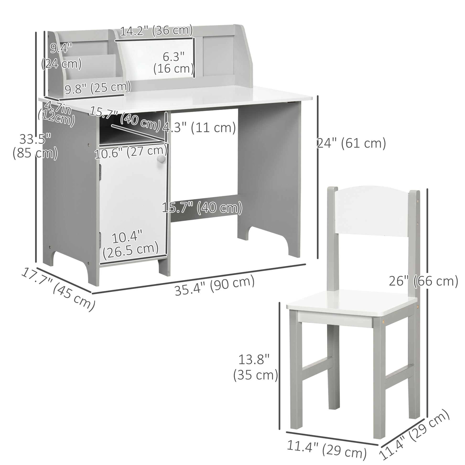 Qaba 2Pcs Kids Desk and Chair Set with Whiteboard, Storage, Shelves, Grey-Toys & Games > Toddler & Kids Furniture > Kids Desk Sets-DECOROLALA