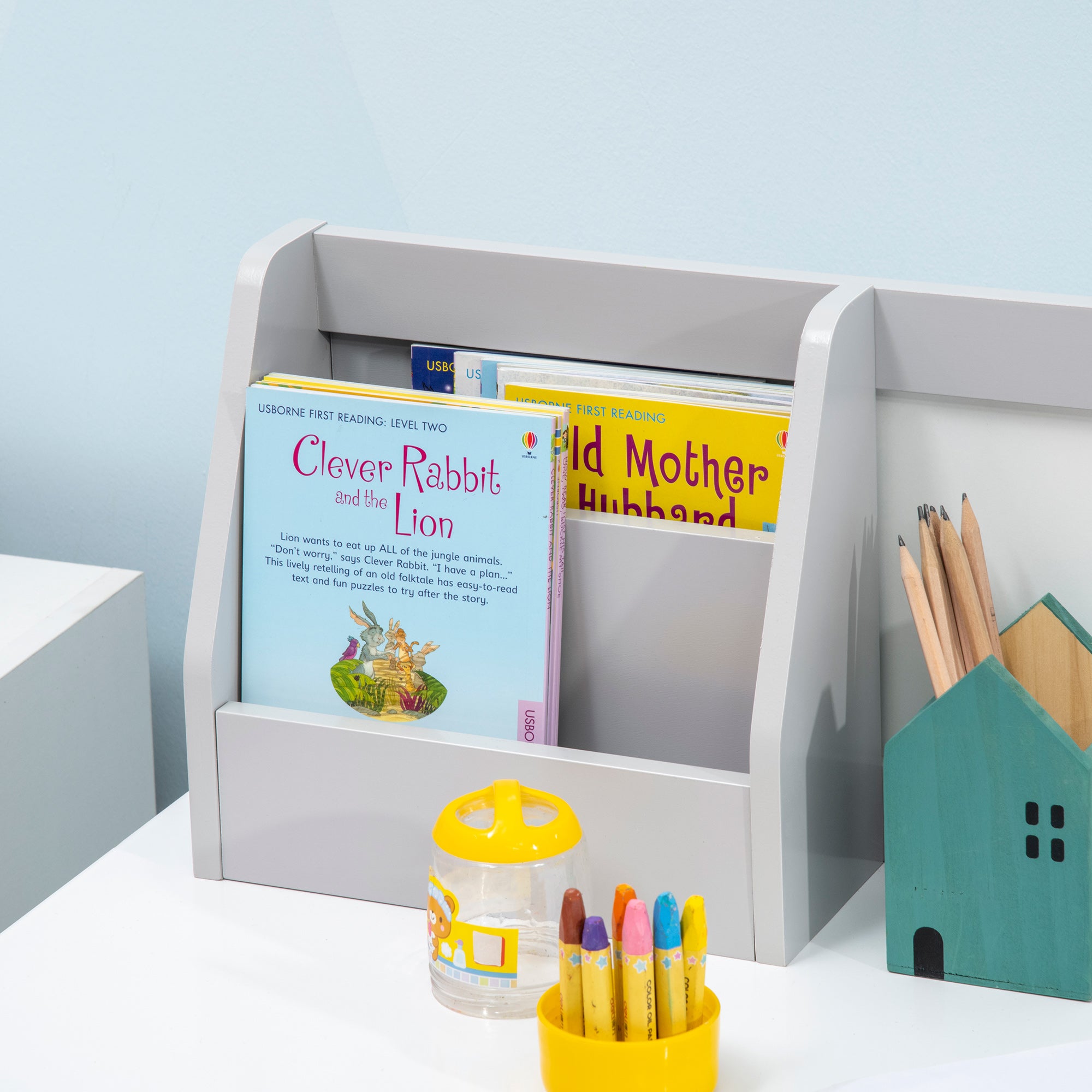 Qaba 2Pcs Kids Desk and Chair Set with Whiteboard, Storage, Shelves, Grey-Toys & Games > Toddler & Kids Furniture > Kids Desk Sets-DECOROLALA