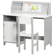 Qaba 2Pcs Kids Desk and Chair Set with Whiteboard, Storage, Shelves, Grey-Toys & Games > Toddler & Kids Furniture > Kids Desk Sets-DECOROLALA