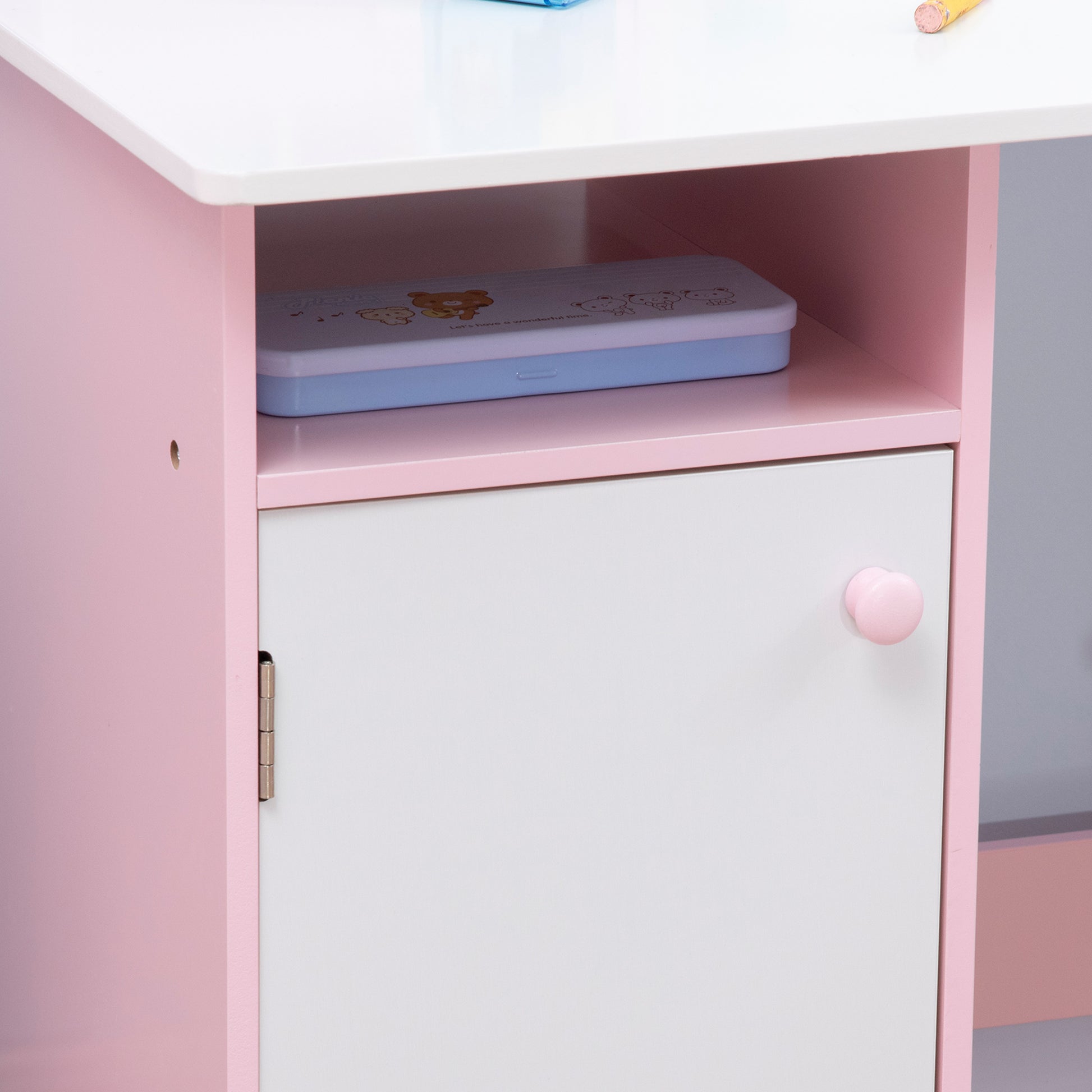 Qaba 2Pcs Kids Desk and Chair Set with Whiteboard, Storage, Shelves, Pink-Toys & Games > Toddler & Kids Furniture > Kids Table Sets-DECOROLALA