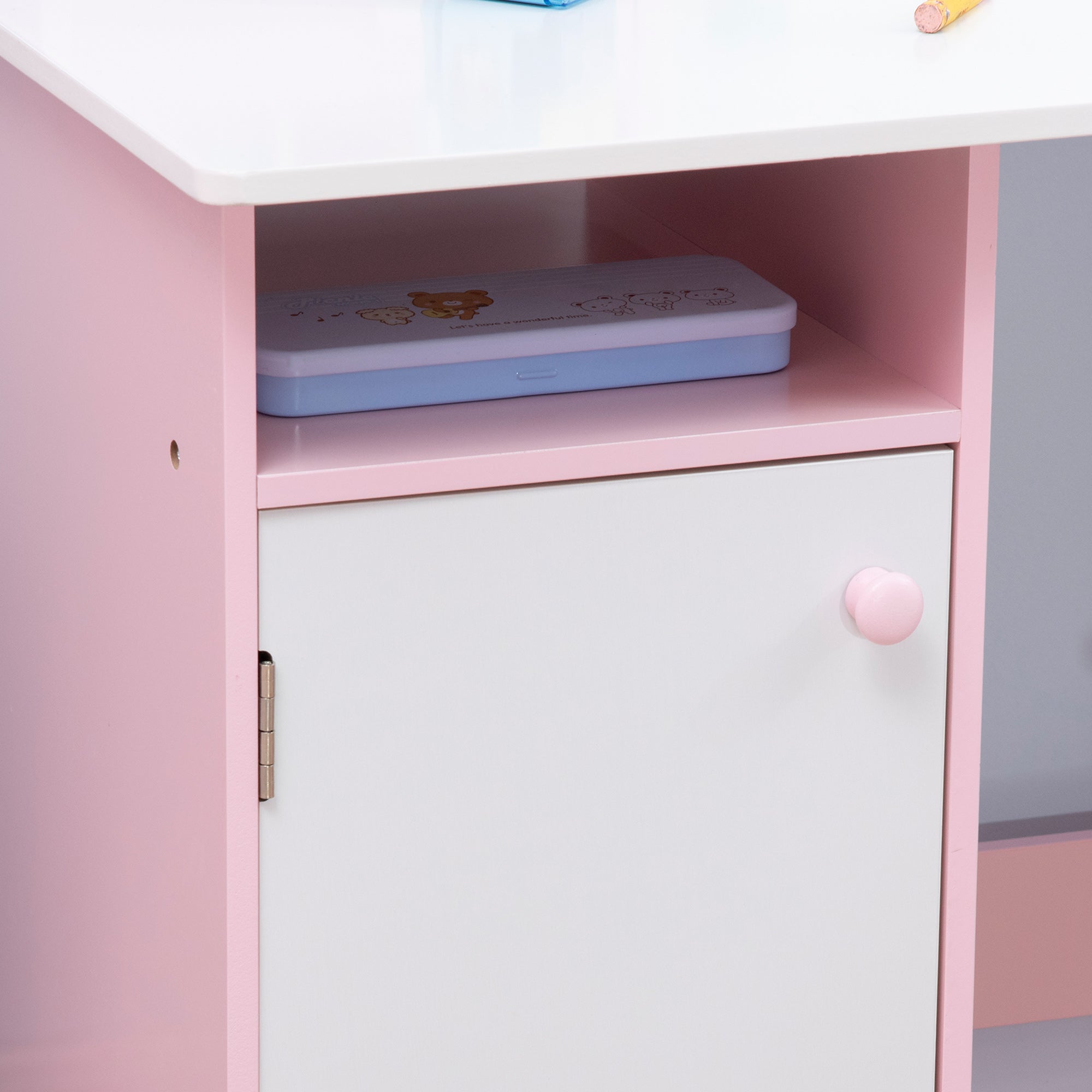 Qaba 2Pcs Kids Desk and Chair Set with Whiteboard, Storage, Shelves, Pink-Toys & Games > Toddler & Kids Furniture > Kids Table Sets-DECOROLALA