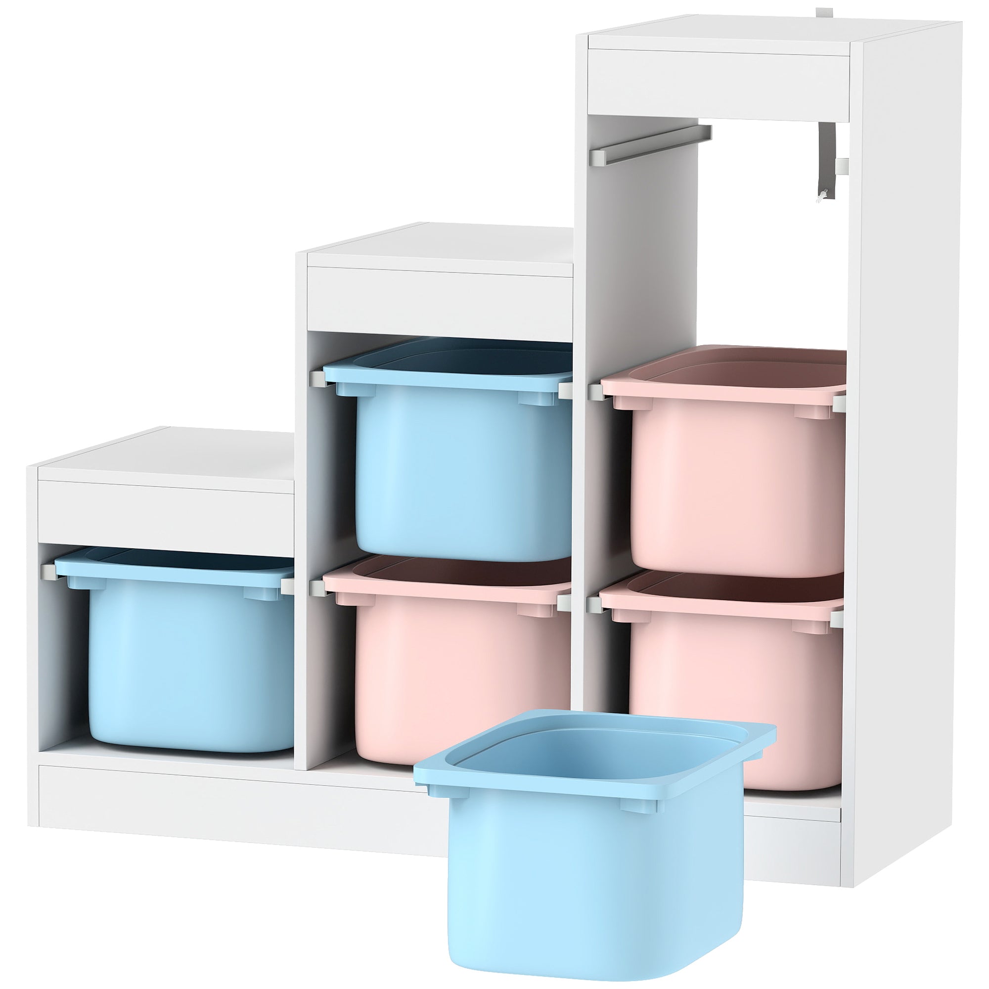 Qaba 3 Layers Toy Storage Organizer Kids Bookshelf Children Toy Storage w/ 6 Plastic Bins, Blue & Pink-Toys & Games > Toddler & Kids Furniture > Baby & Kids Storage-DECOROLALA