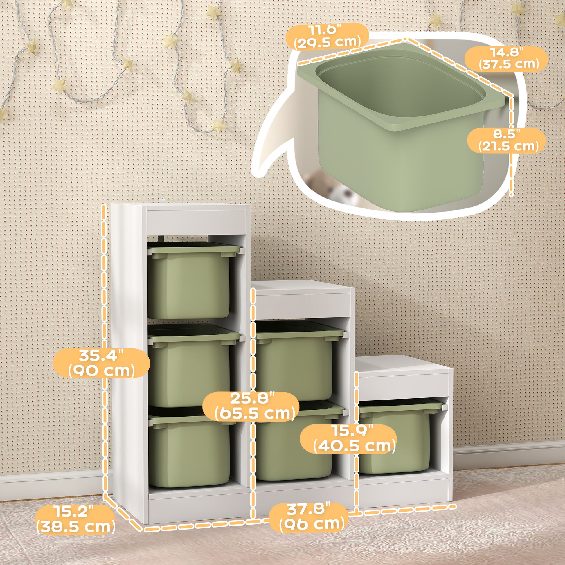 Qaba 3 Layers Toy Storage Organizer Kids Bookshelf Children Toy Storage w/ 6 Plastic Bins, Green-Toys & Games > Toddler & Kids Furniture > Baby & Kids Storage-DECOROLALA