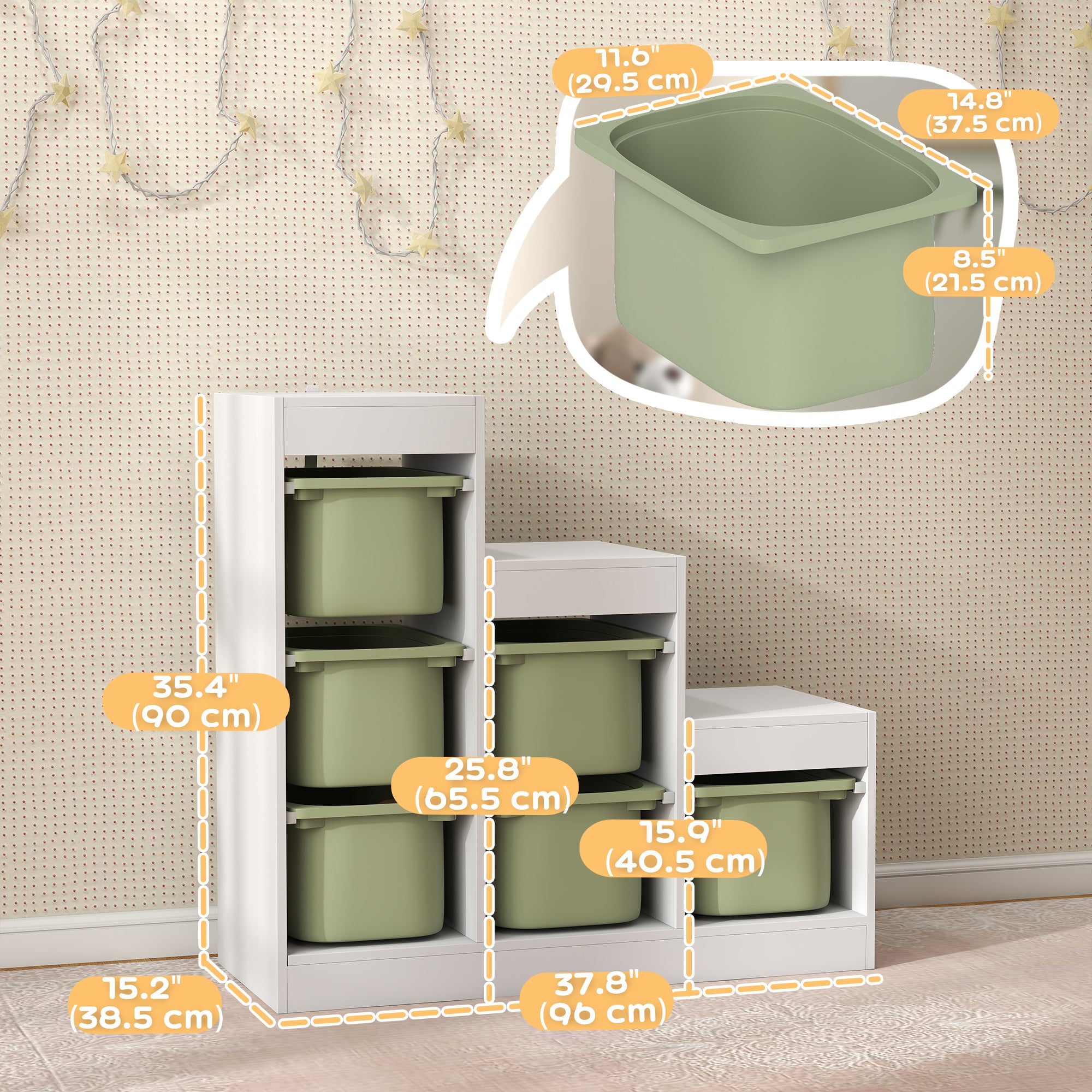 Qaba 3 Layers Toy Storage Organizer Kids Bookshelf Children Toy Storage w/ 6 Plastic Bins, Green-Toys & Games > Toddler & Kids Furniture > Baby & Kids Storage-DECOROLALA