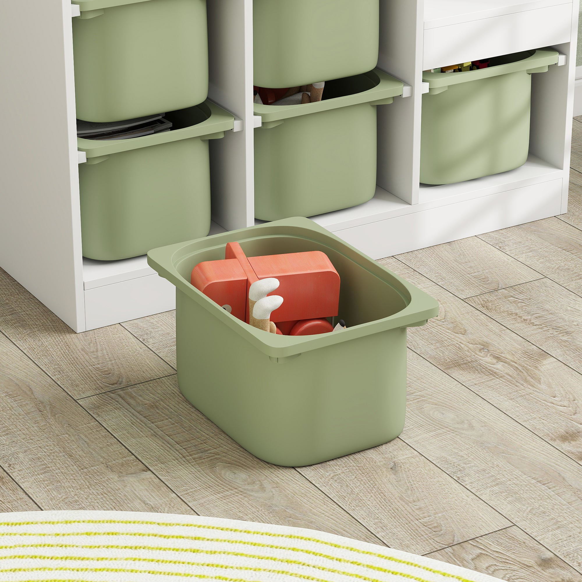 Qaba 3 Layers Toy Storage Organizer Kids Bookshelf Children Toy Storage w/ 6 Plastic Bins, Green-Toys & Games > Toddler & Kids Furniture > Baby & Kids Storage-DECOROLALA