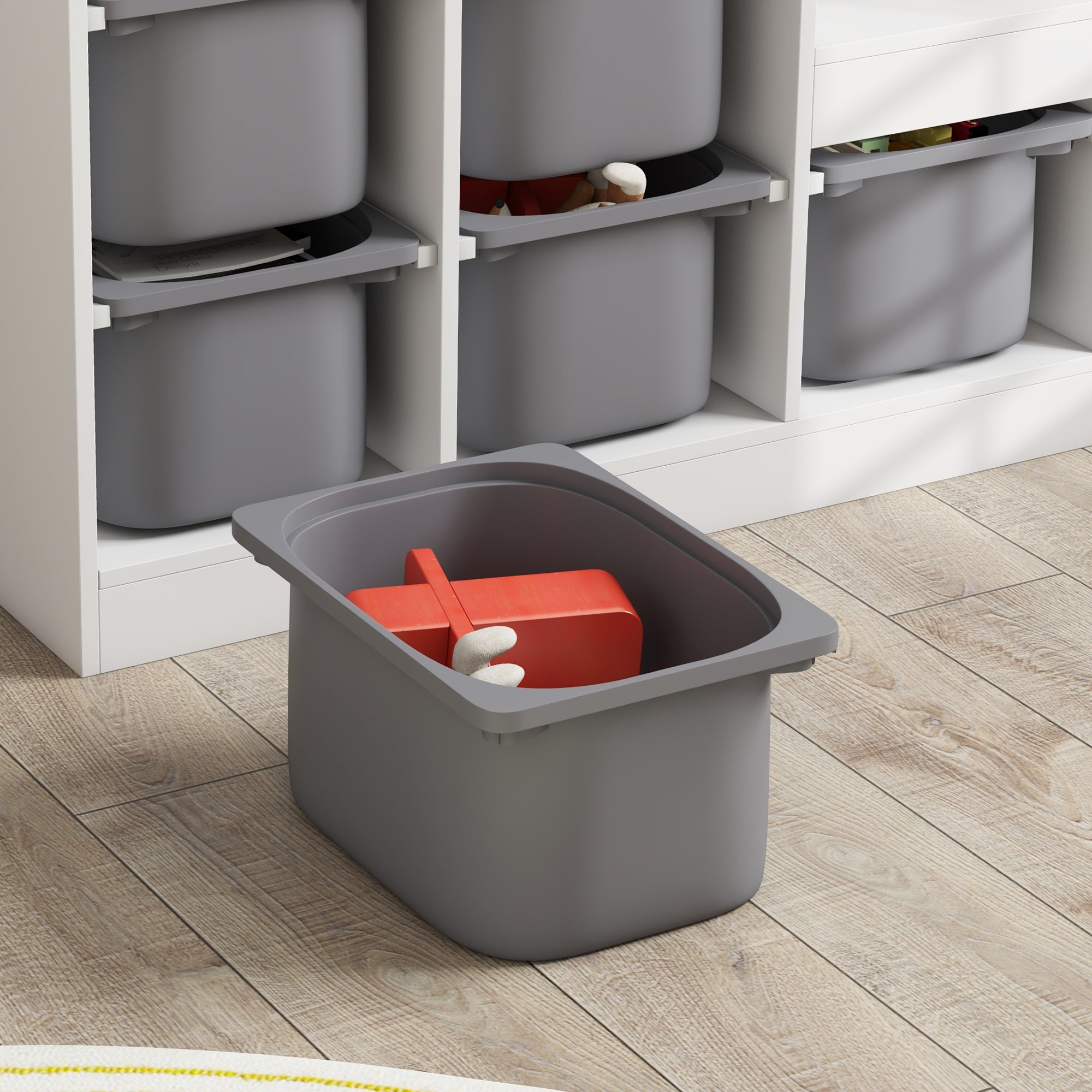 Qaba 3 Layers Toy Storage Organizer Kids Bookshelf Children Toy Storage w/ 6 Plastic Bins, Grey-Toys & Games > Toddler & Kids Furniture > Baby & Kids Storage-DECOROLALA