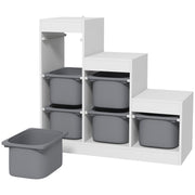 Qaba 3 Layers Toy Storage Organizer Kids Bookshelf Children Toy Storage w/ 6 Plastic Bins, Grey-Toys & Games > Toddler & Kids Furniture > Baby & Kids Storage-DECOROLALA