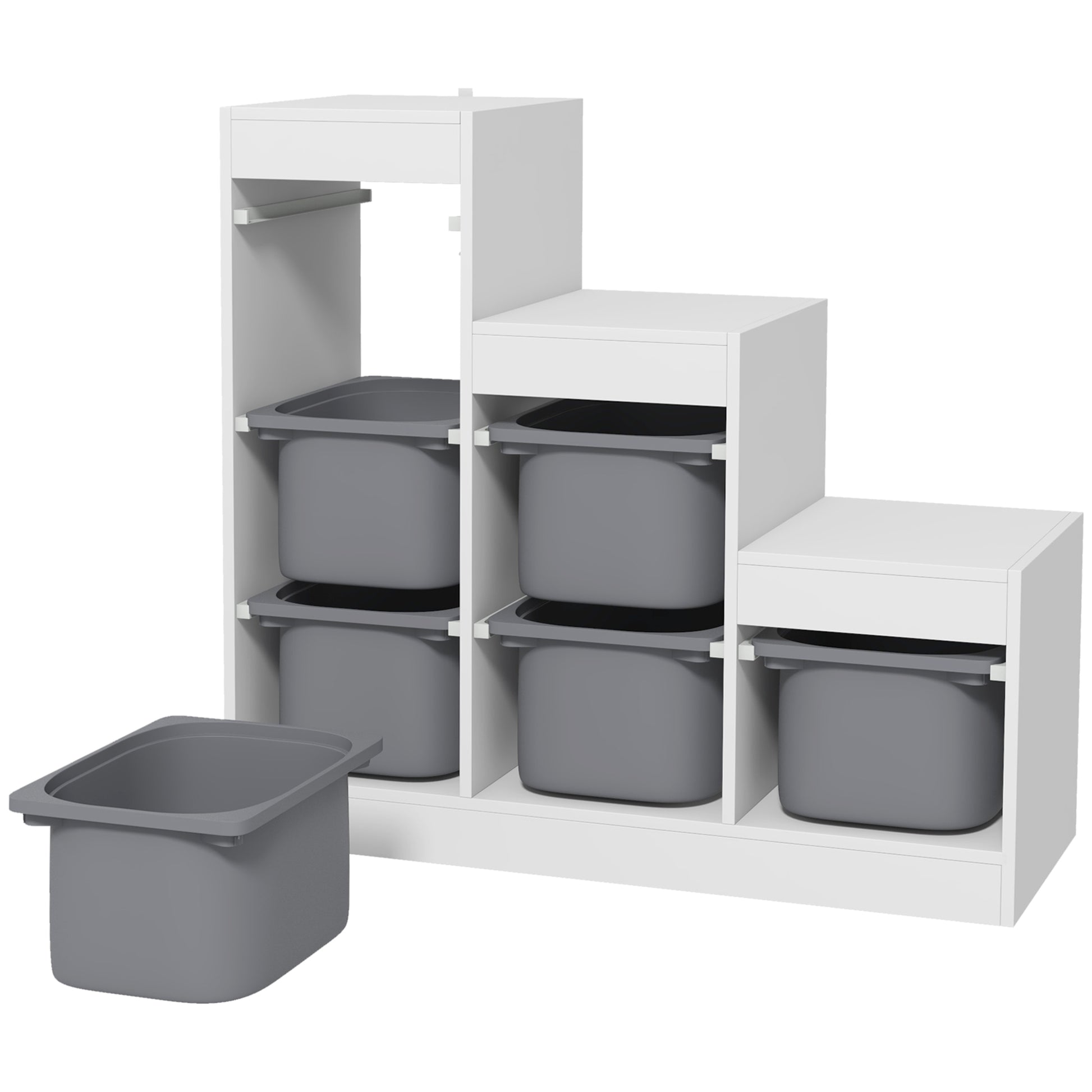 Qaba 3 Layers Toy Storage Organizer Kids Bookshelf Children Toy Storage w/ 6 Plastic Bins, Grey-Toys & Games > Toddler & Kids Furniture > Baby & Kids Storage-DECOROLALA