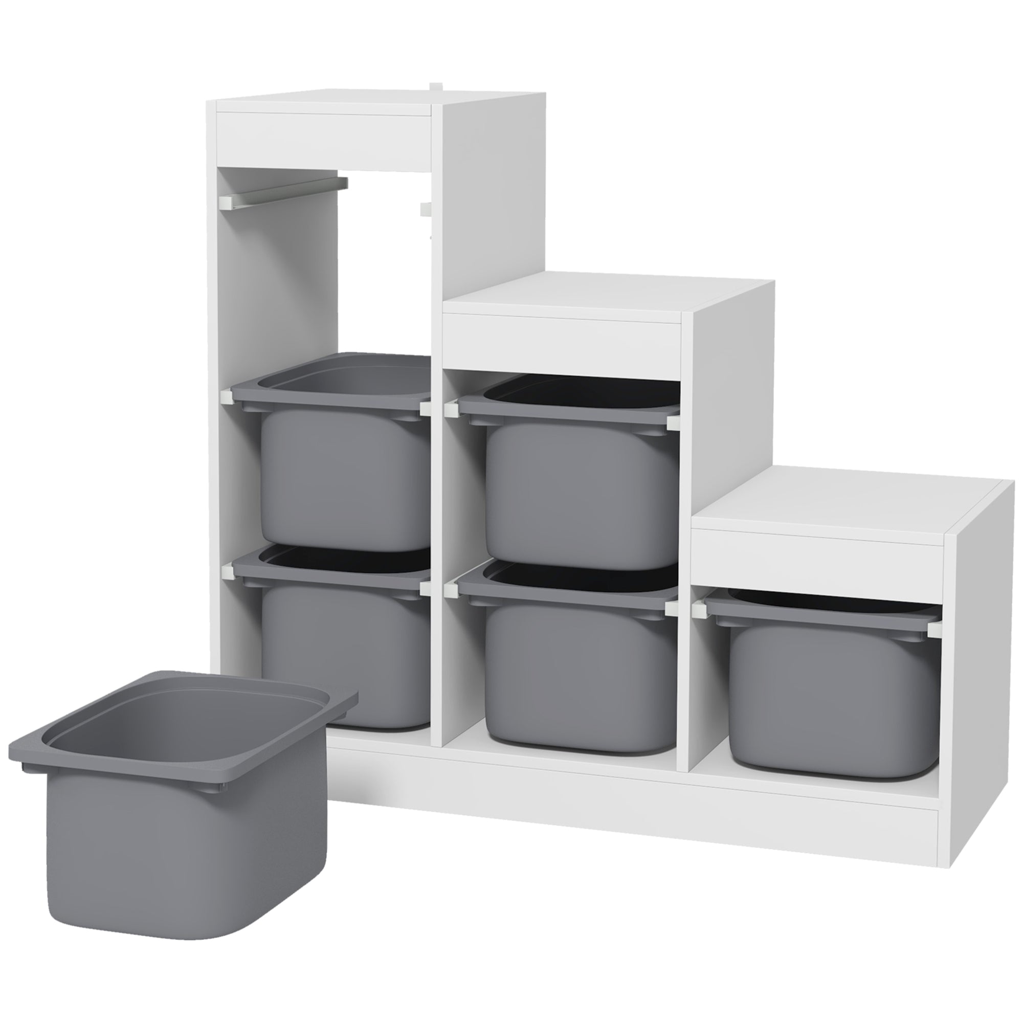 Qaba 3 Layers Toy Storage Organizer Kids Bookshelf Children Toy Storage w/ 6 Plastic Bins, Grey-Toys & Games > Toddler & Kids Furniture > Baby & Kids Storage-DECOROLALA