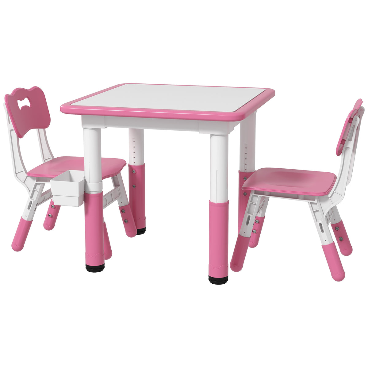 Qaba 3-Piece Height Adjustable Kids Table and Chair Set - Pink-Toys & Games > Toddler & Kids Furniture > Kids Table Sets-DECOROLALA