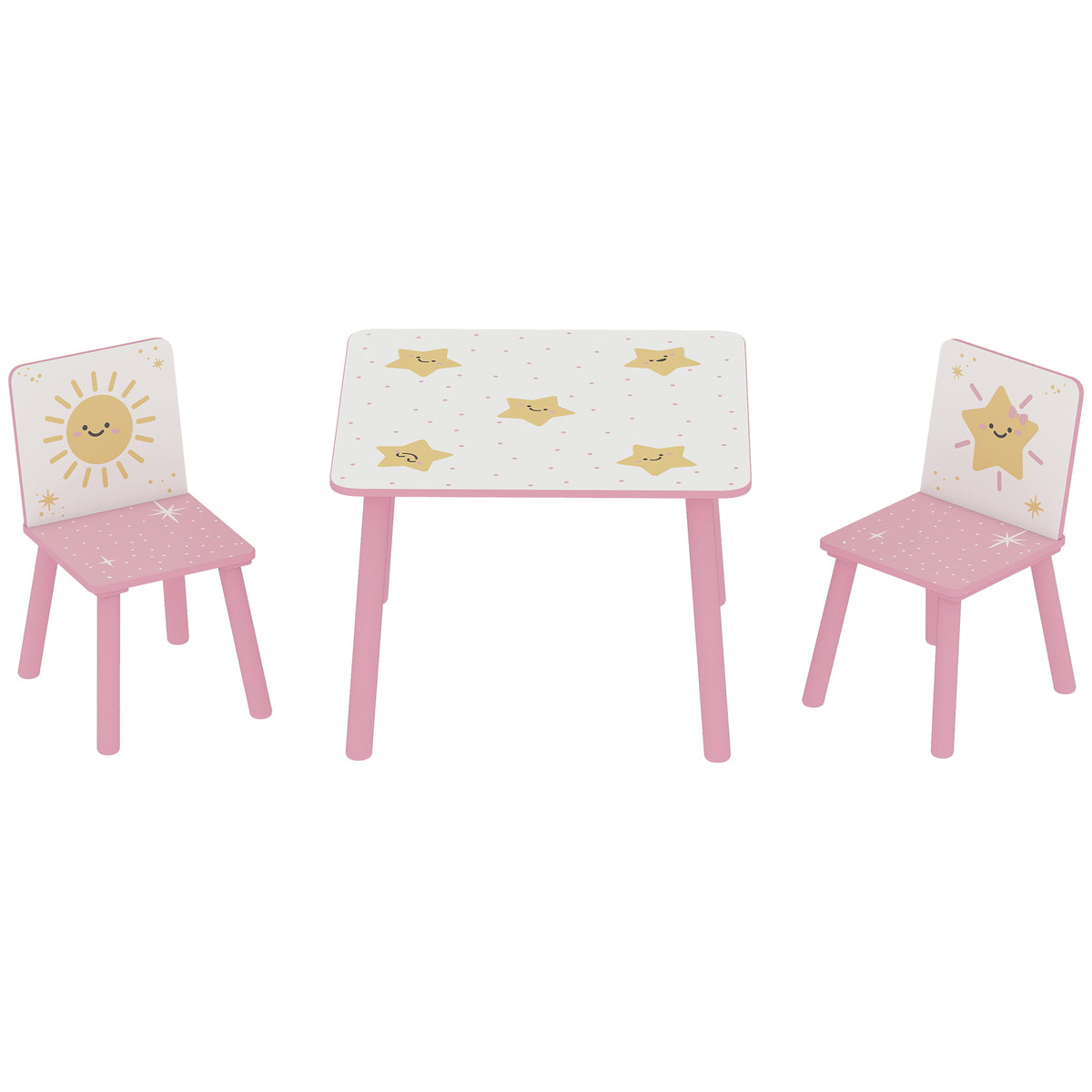 Qaba 3-Piece Kids Table and Chair Set - Pink Star Pattern-Toys & Games > Toddler & Kids Furniture > Kids Table Sets-DECOROLALA