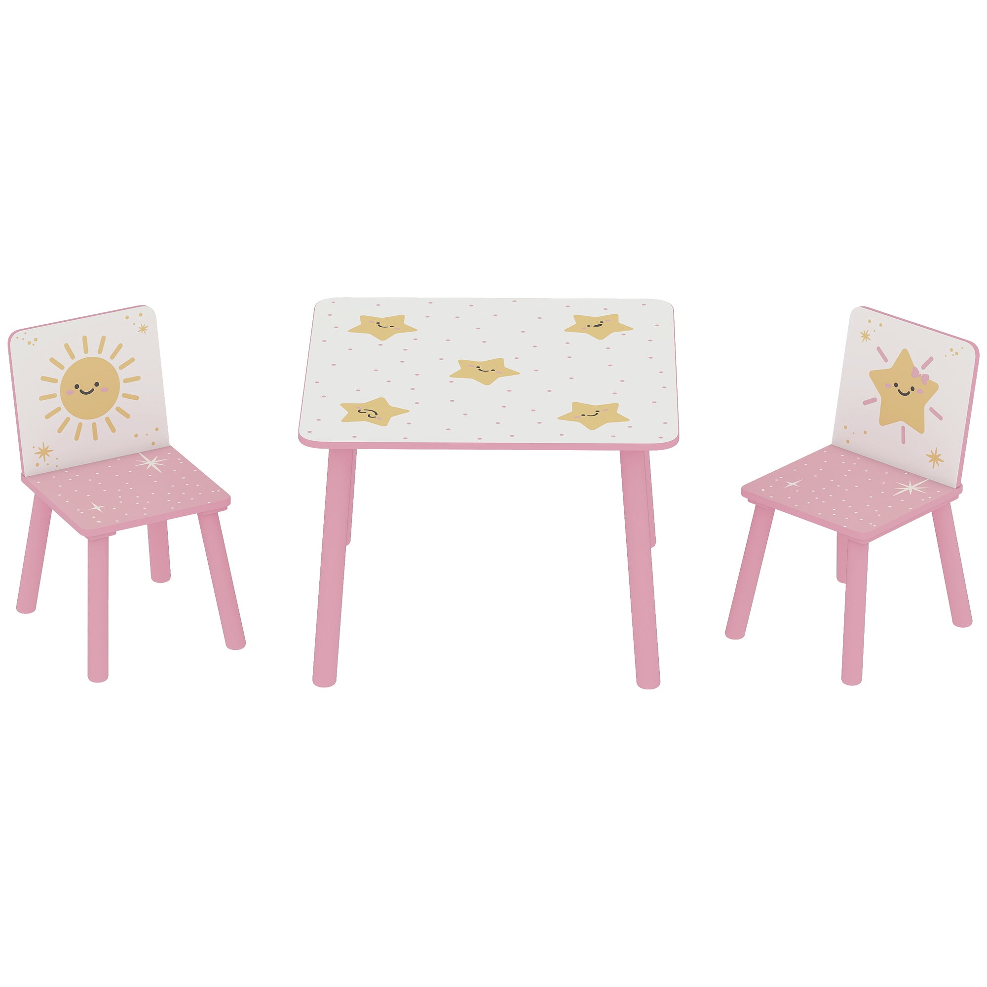 Qaba 3-Piece Kids Table and Chair Set - Pink Star Pattern-Toys & Games > Toddler & Kids Furniture > Kids Table Sets-DECOROLALA