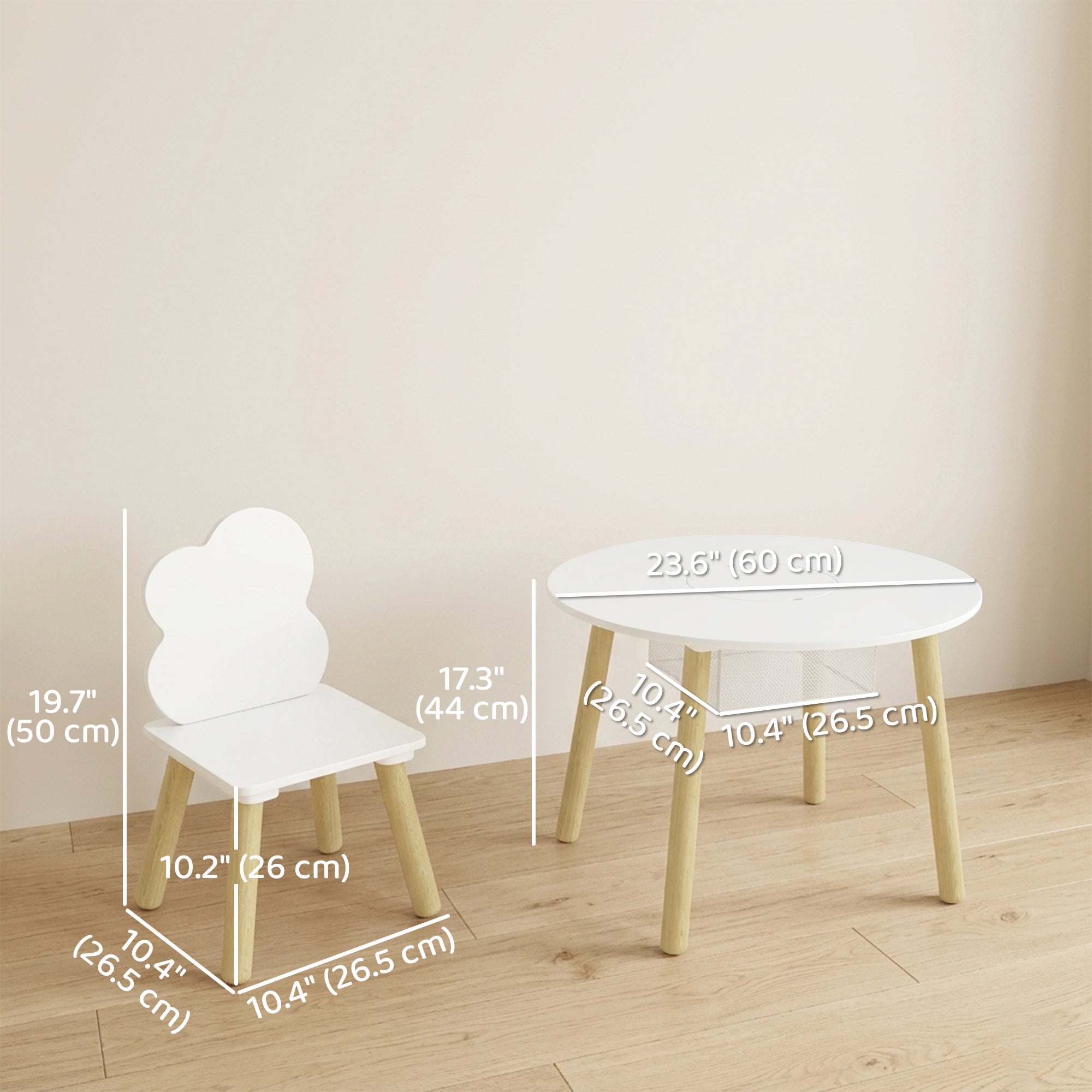 Qaba 3-Piece Kids Table and Chair Set - White Cloud Design-Toys & Games > Toddler & Kids Furniture > Kids Table Sets-DECOROLALA