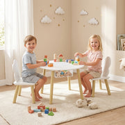Qaba 3-Piece Kids Table and Chair Set - White Cloud Design-Toys & Games > Toddler & Kids Furniture > Kids Table Sets-DECOROLALA