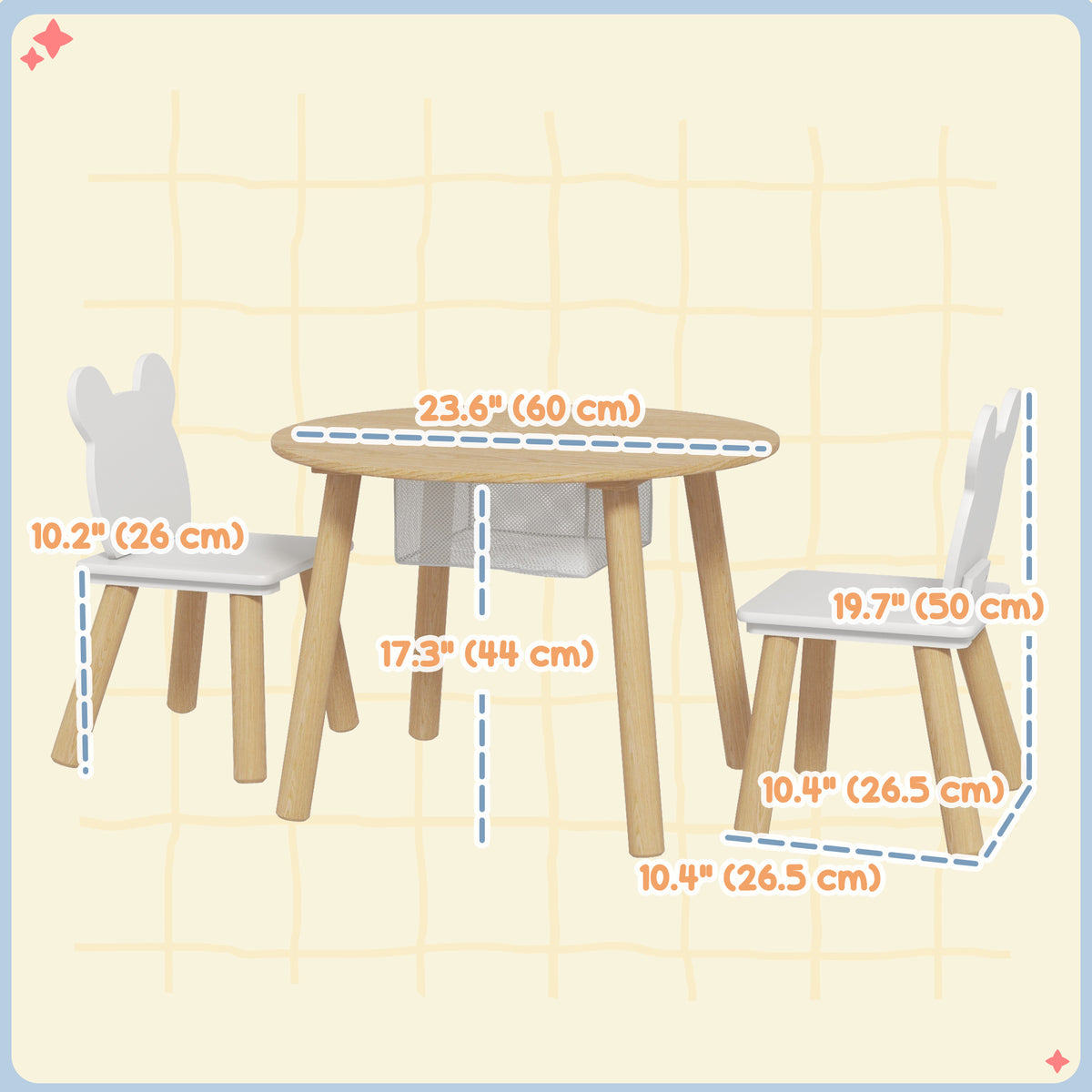 Qaba 3-Piece Kids Table and Chair Set - White & Natural Wood-Toys & Games > Toddler & Kids Furniture > Kids Table Sets-DECOROLALA