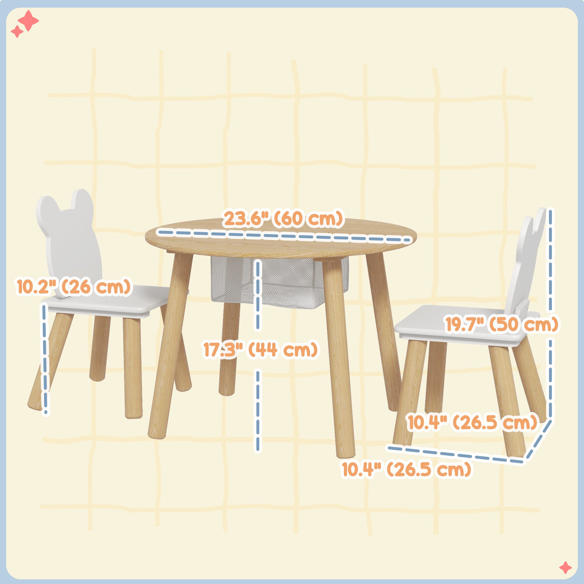 Qaba 3-Piece Kids Table and Chair Set - White & Natural Wood-Toys & Games > Toddler & Kids Furniture > Kids Table Sets-DECOROLALA