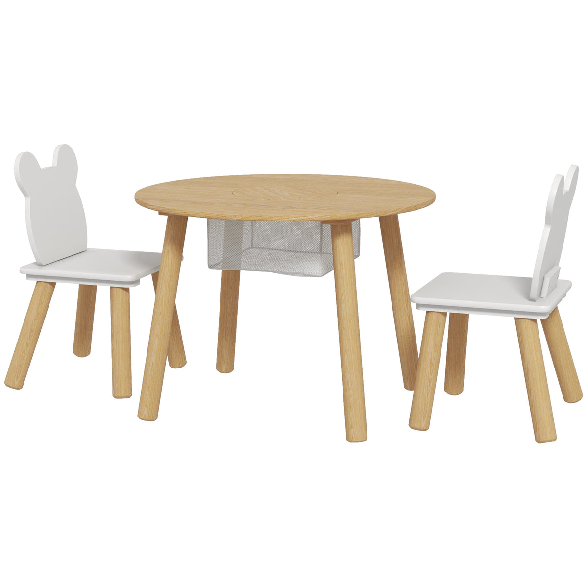 Qaba 3-Piece Kids Table and Chair Set - White & Natural Wood-Toys & Games > Toddler & Kids Furniture > Kids Table Sets-DECOROLALA