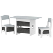 Qaba 3 Piece Kids Table and Chair Set with 6 Removable Drawers, for Classroom, Living Room, Bedroom, Nursery, Light Grey-Toys & Games > Toddler & Kids Furniture > Kids Table Sets-DECOROLALA